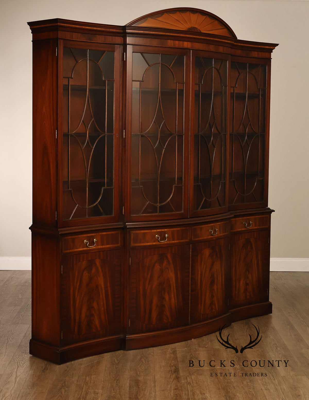 Bevan Funnell Reprodux English Georgian Style Inlaid Mahogany Breakfront