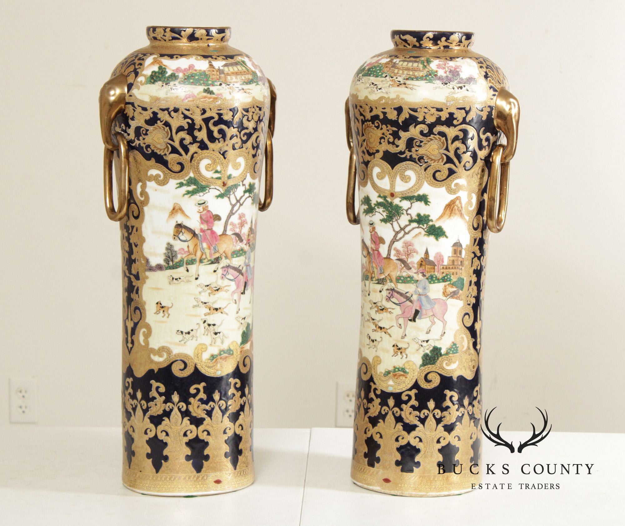 Vintage Chinese Pair of Satsuma Floor Vases