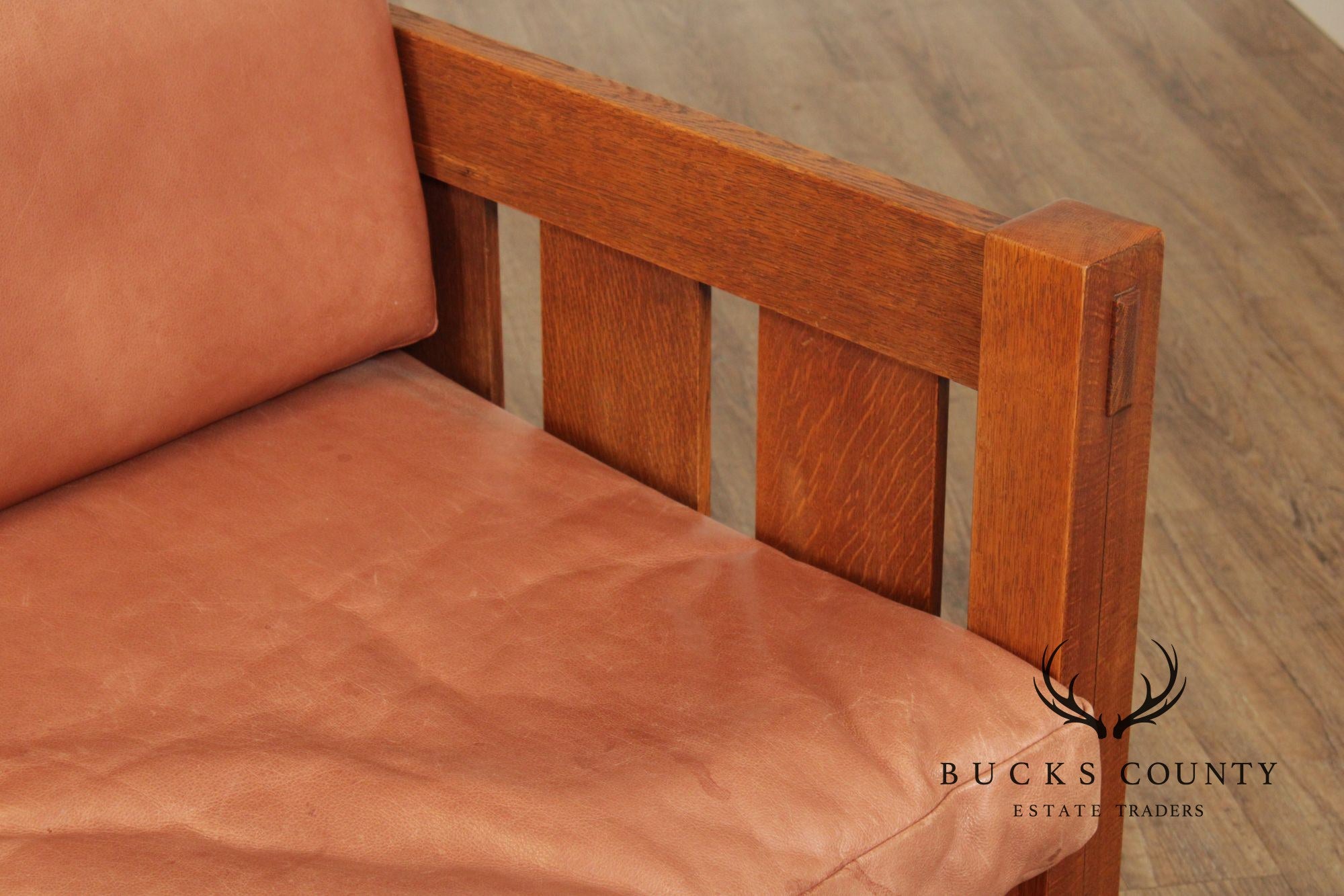 Gustav Stickley Antique Mission Oak and Leather Even-Arm Settle Sofa