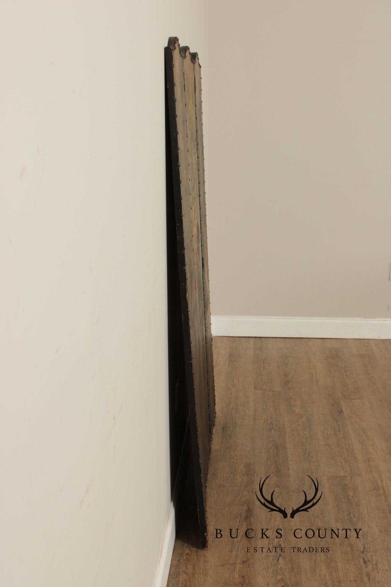 Antique Style 3-Panel Hand-Painted Oil On Canvas Floor Screen Room Divider With Floral Still Life, Birds & Garden Landscape