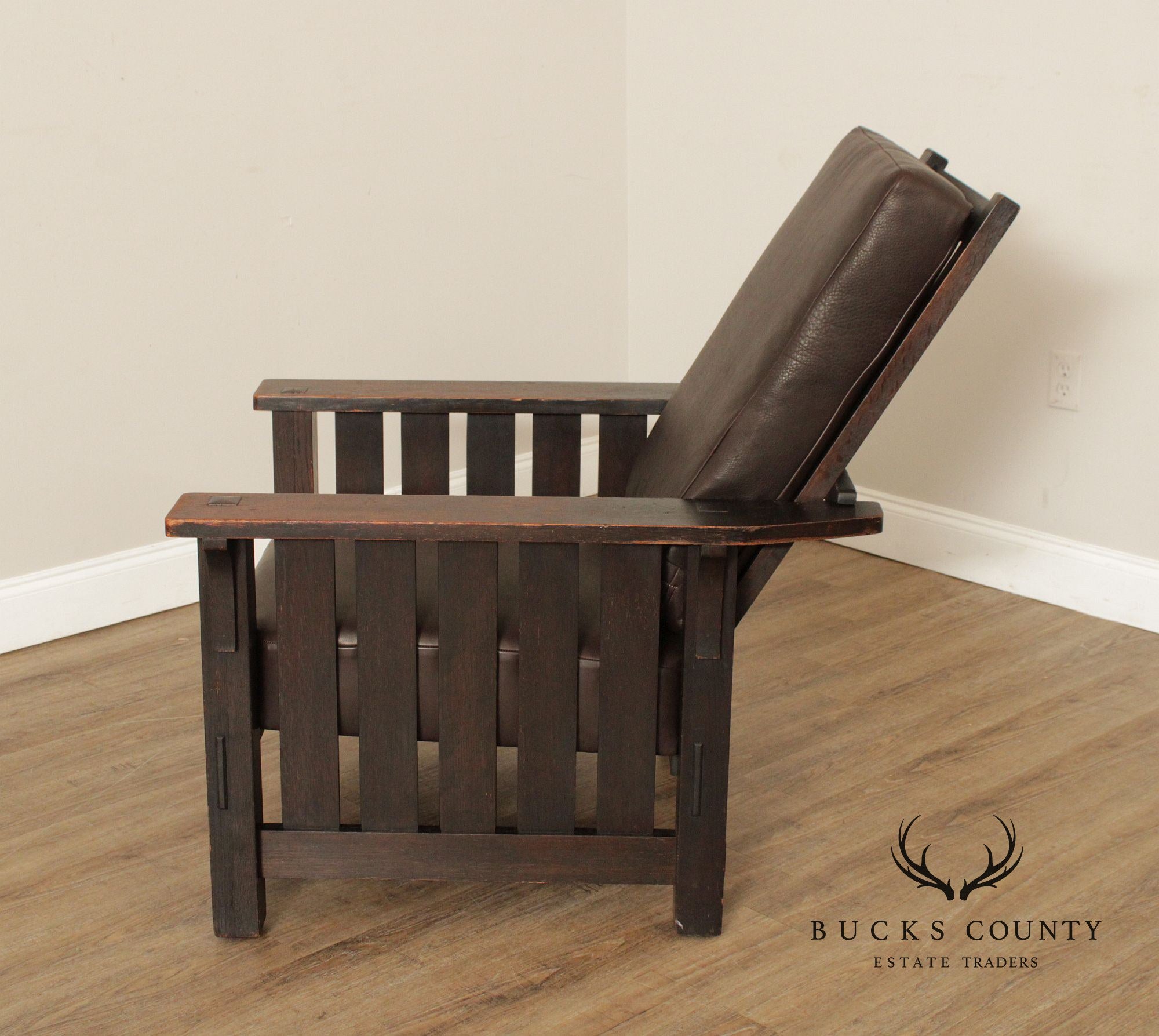 L & JG Stickley Antique Mission Oak and Leather Morris Chair