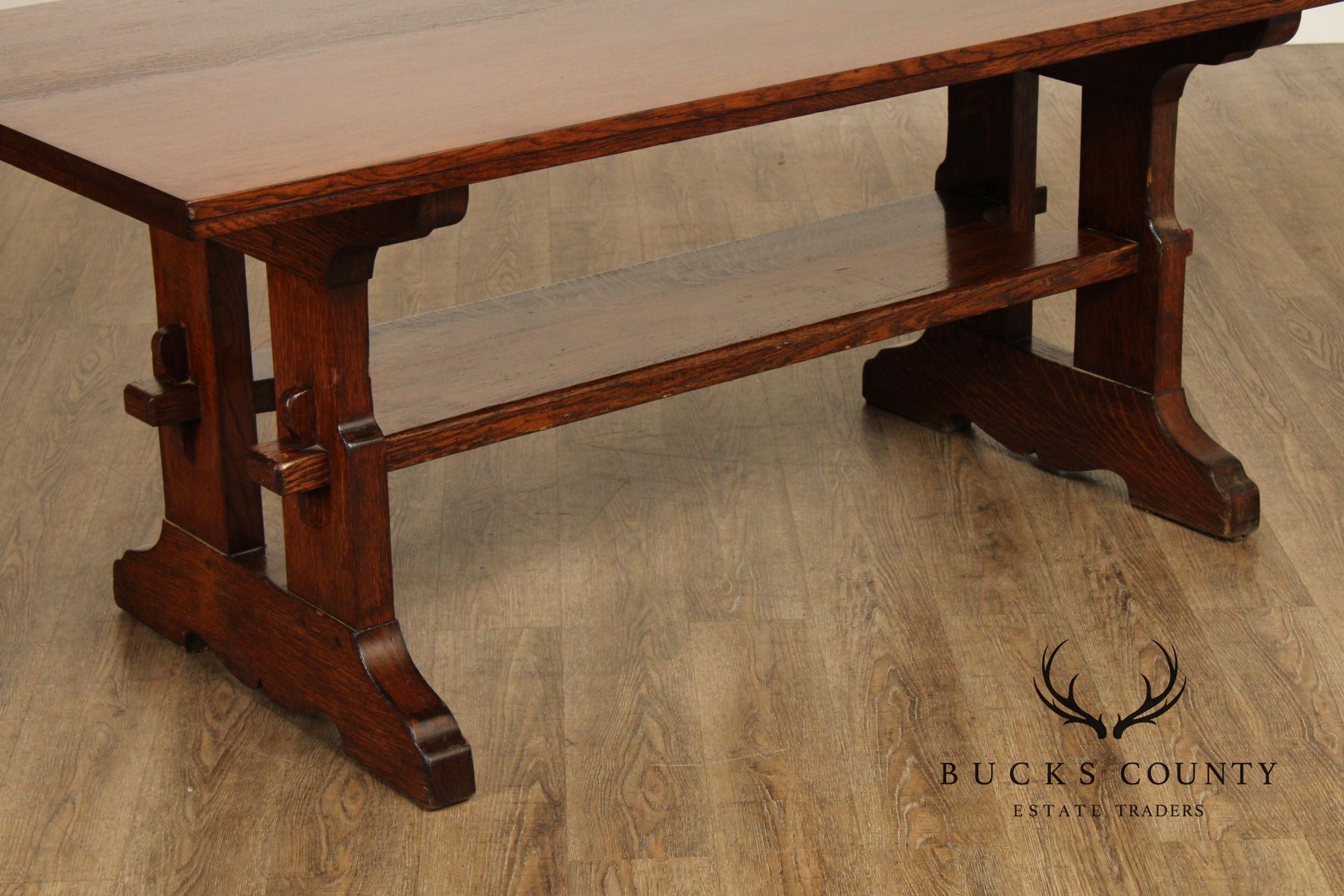 L. & J. G. Stickley Antique Mission Oak Large Trestle Table