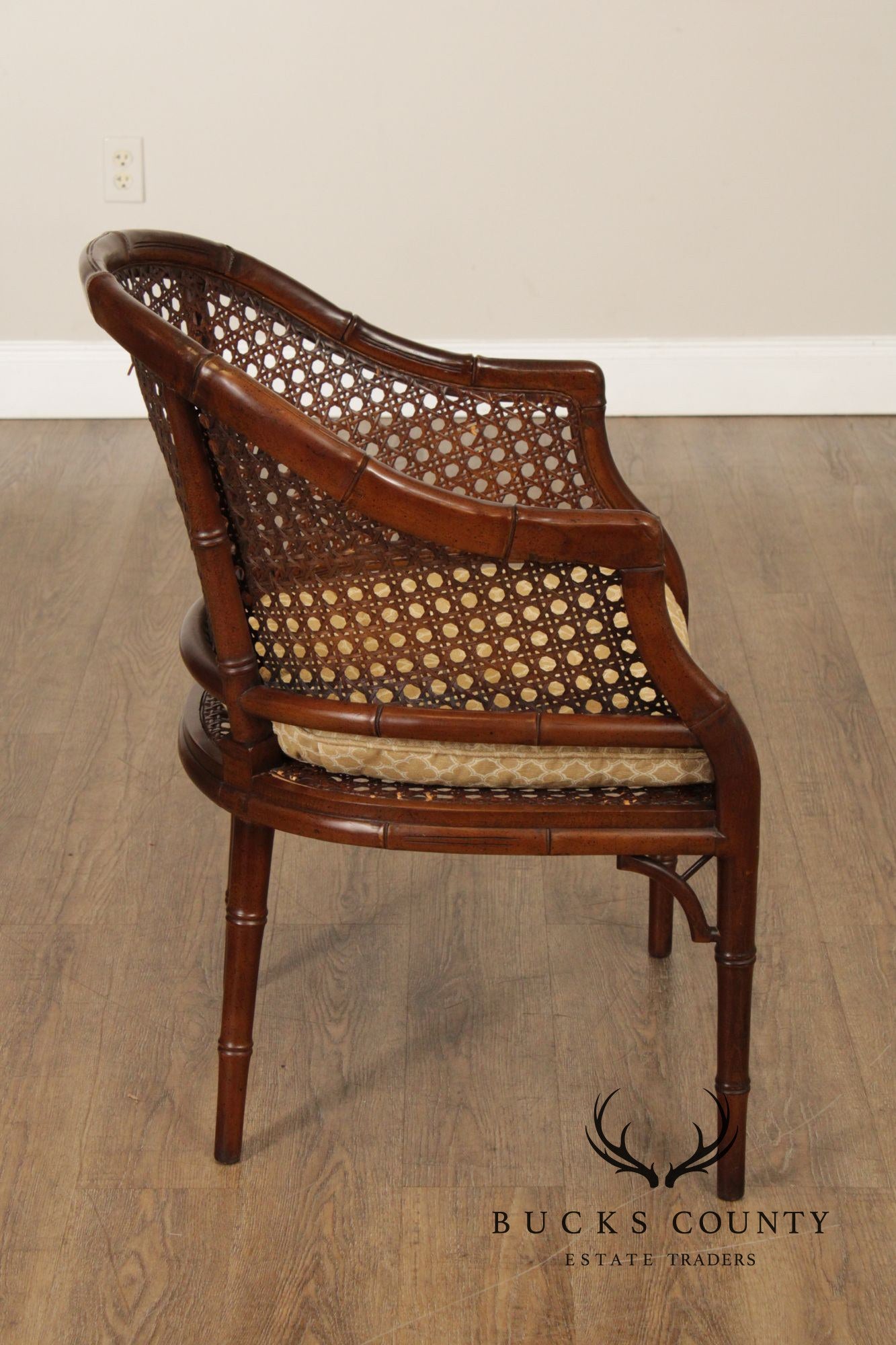 Hollywood Regency Caned Faux Bamboo Armchair