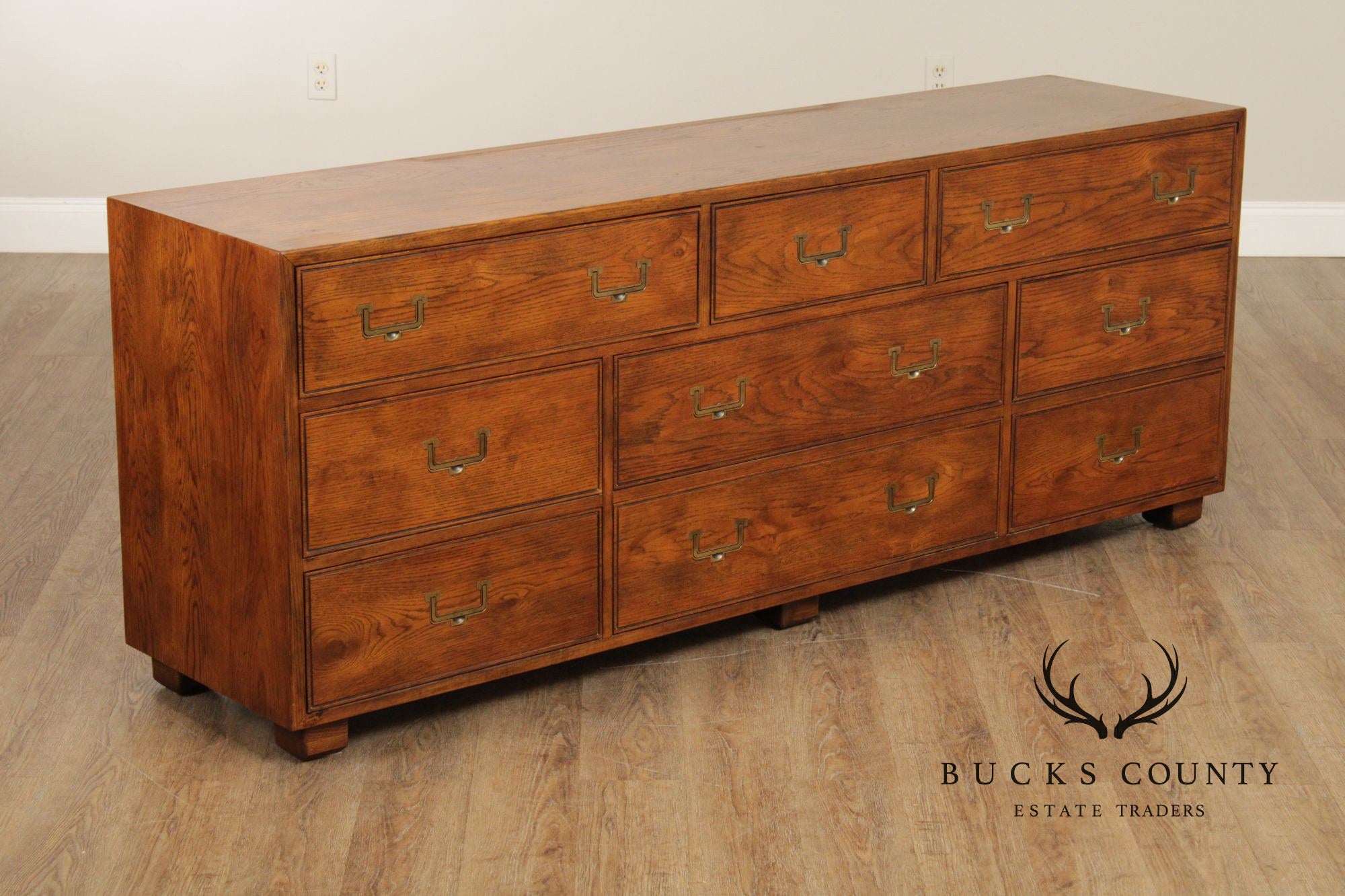 Henredon Campaign Style Oak Triple Dresser