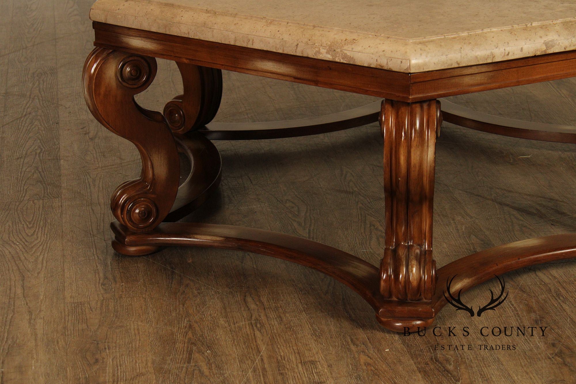 Century Furniture Tuscan Style Large Travertine Top Hexagonal Coffee Table