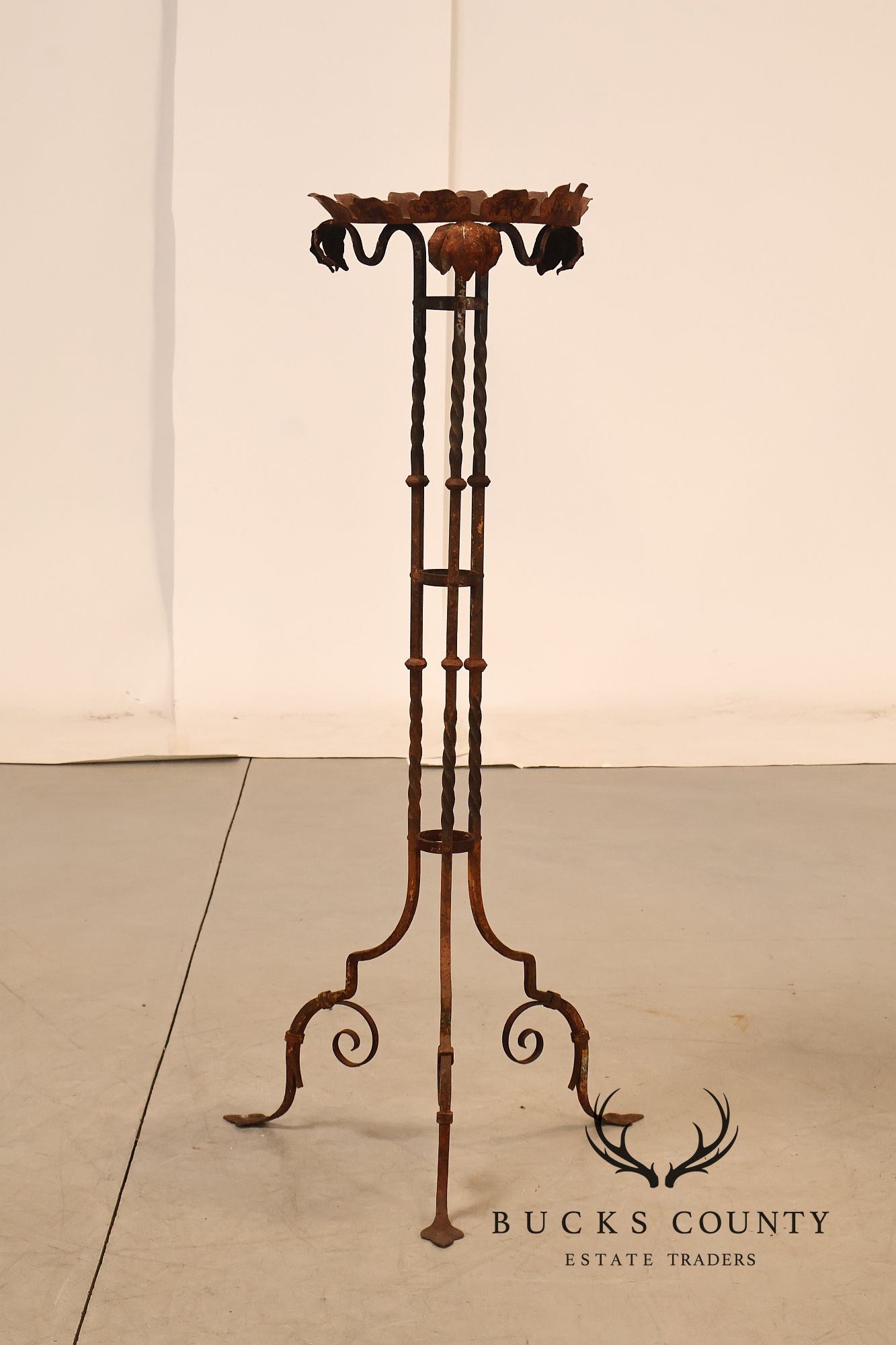 Vintage Wrought Iron Garden Pedestal Plant Stand