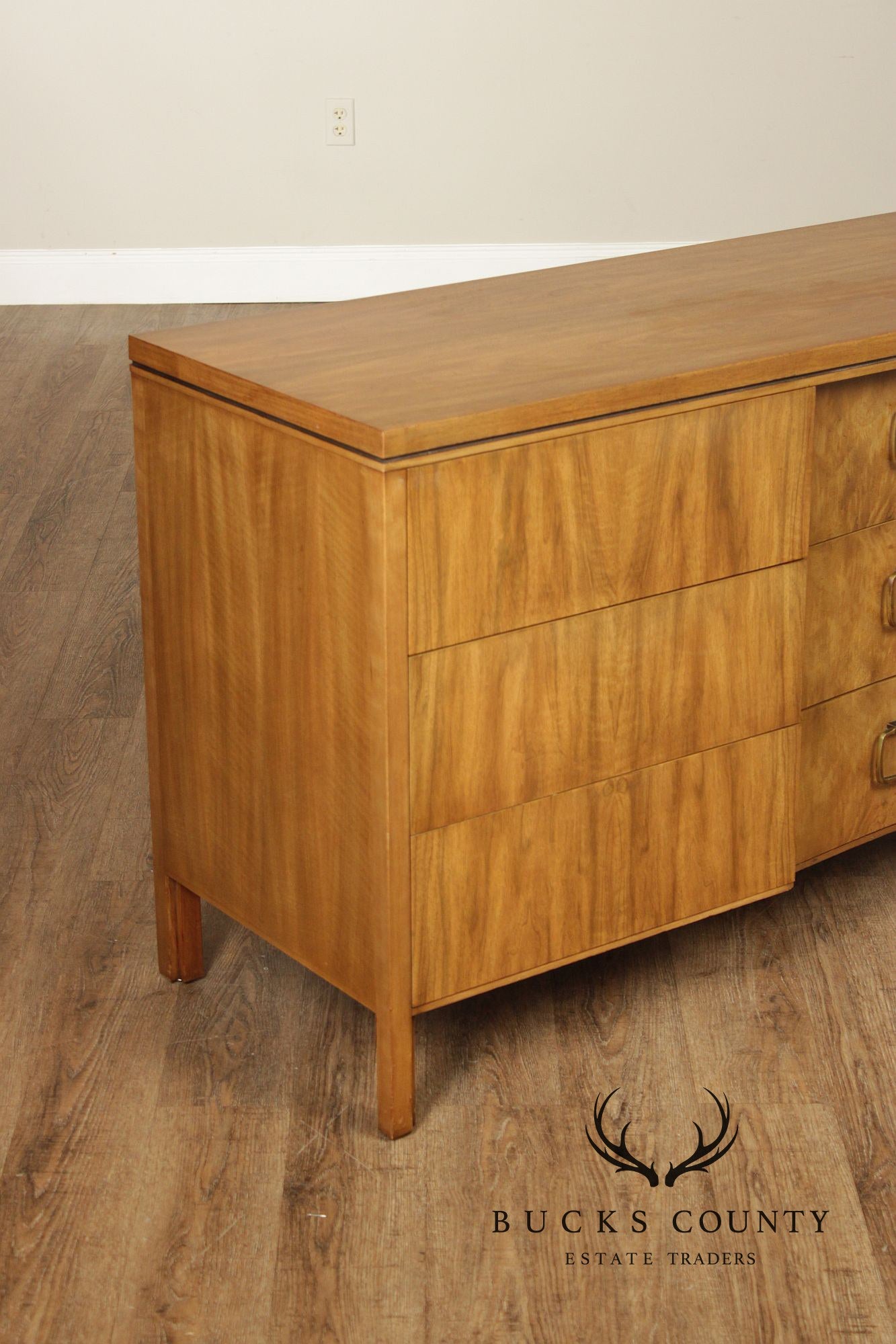 John Widdicomb Mid Century Modern Walnut 9 Drawer Triple Dresser