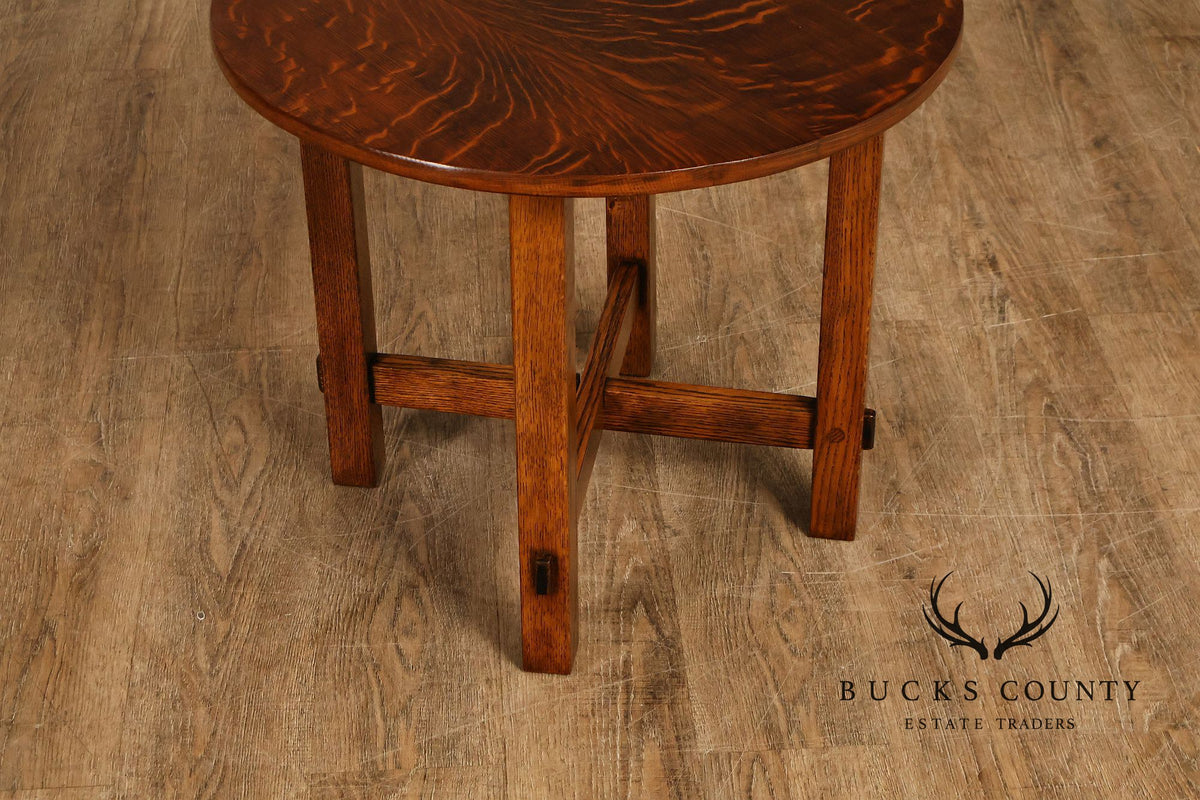 Antique Arts And Crafts Mission Quarter-Sawn Oak Round Table