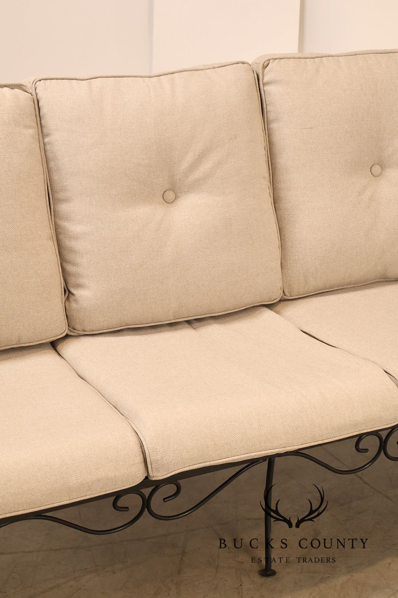 Vintage Wrought Iron Patio Garden Sofa With Cushions