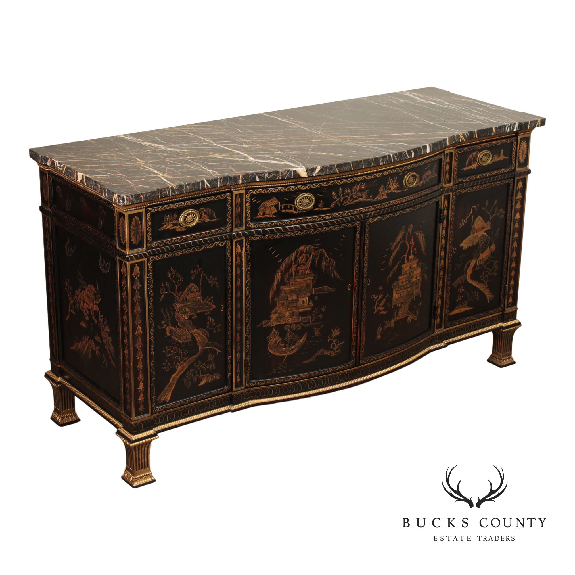 EJ Victor Newport Historic Collection Chinoiserie Marble Top Sideboard