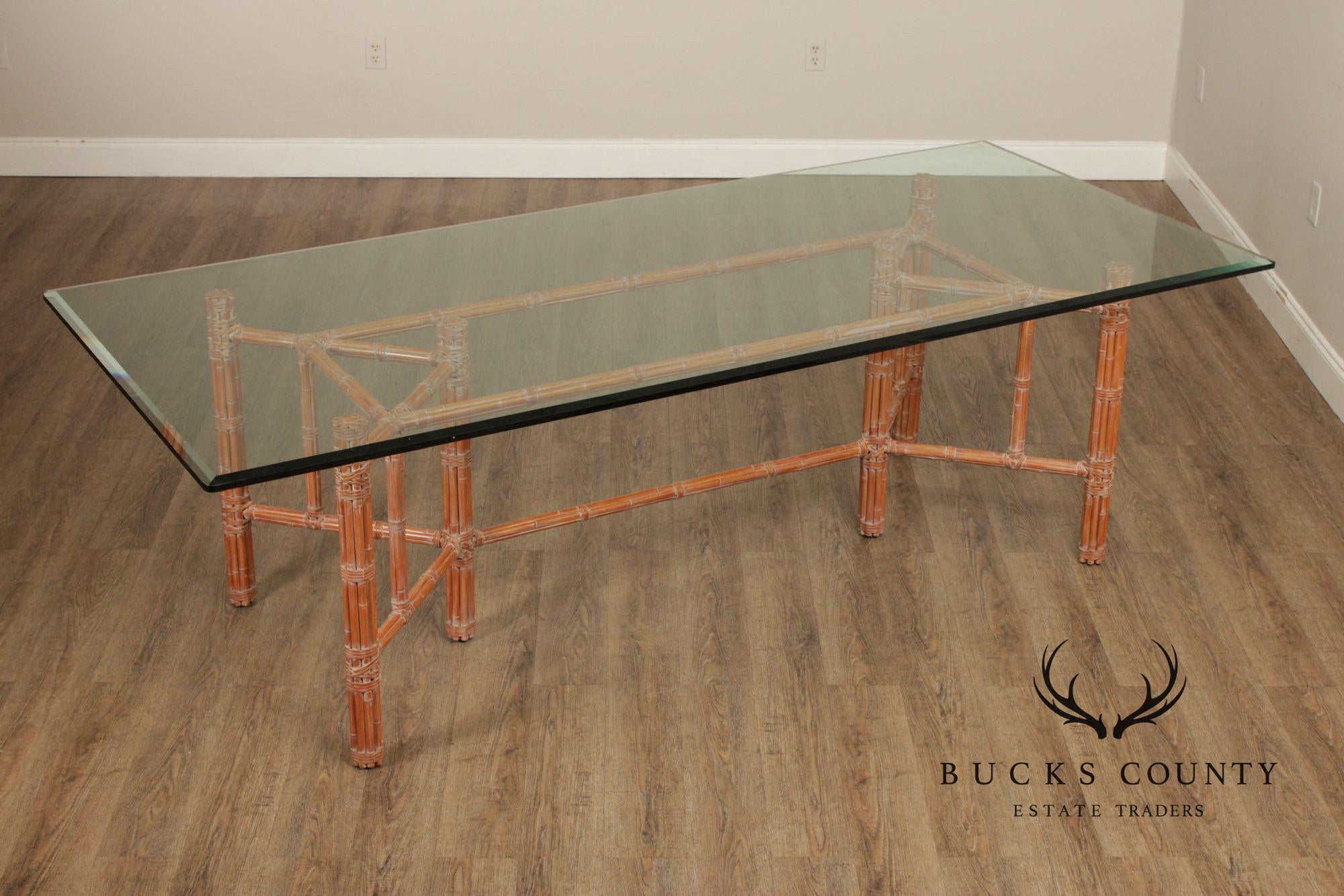 McGuire Hollywood Regency Glass Top Bamboo Dining Table