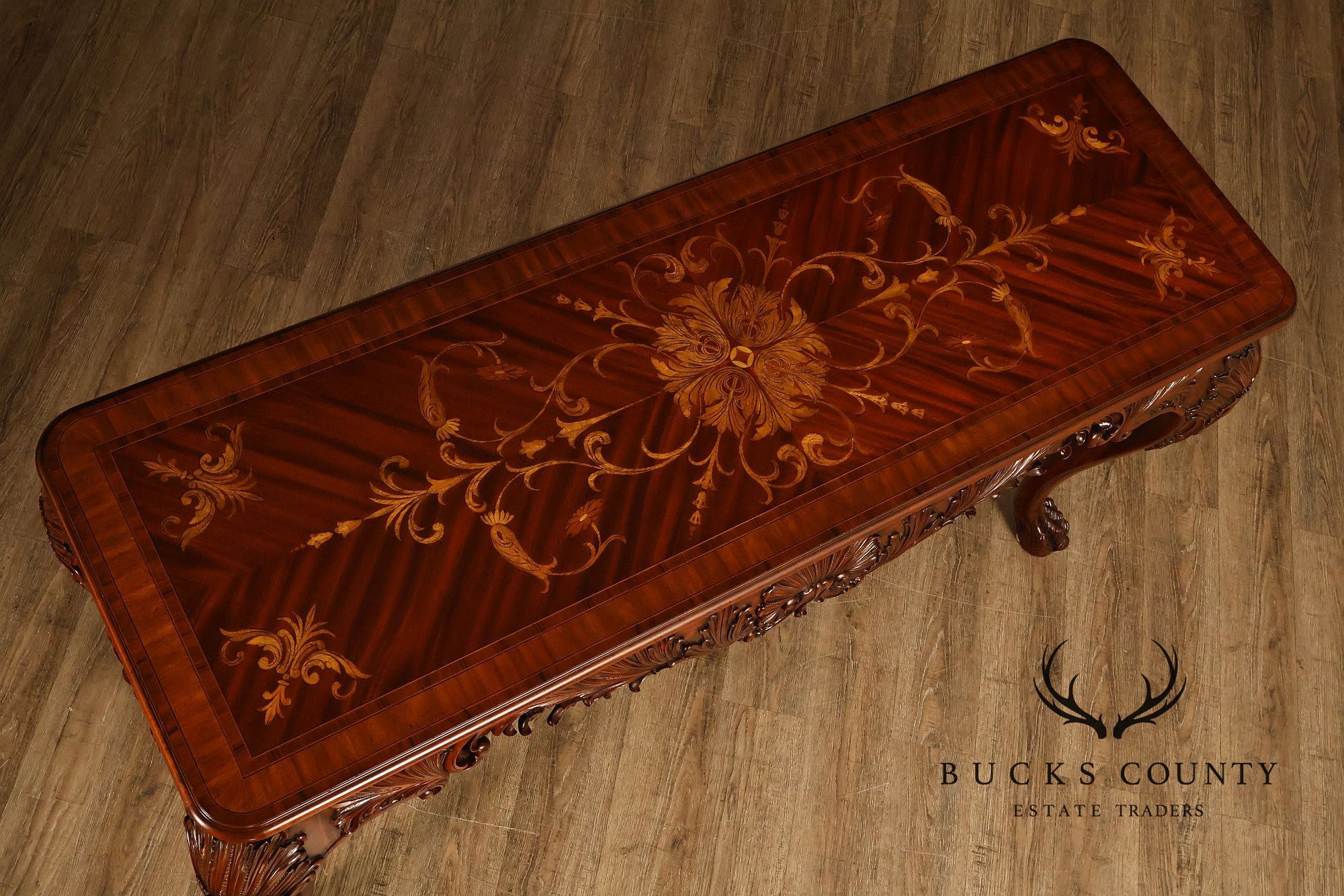 Maitland-Smith Georgian Style Carved Mahogany Inlaid Console Table