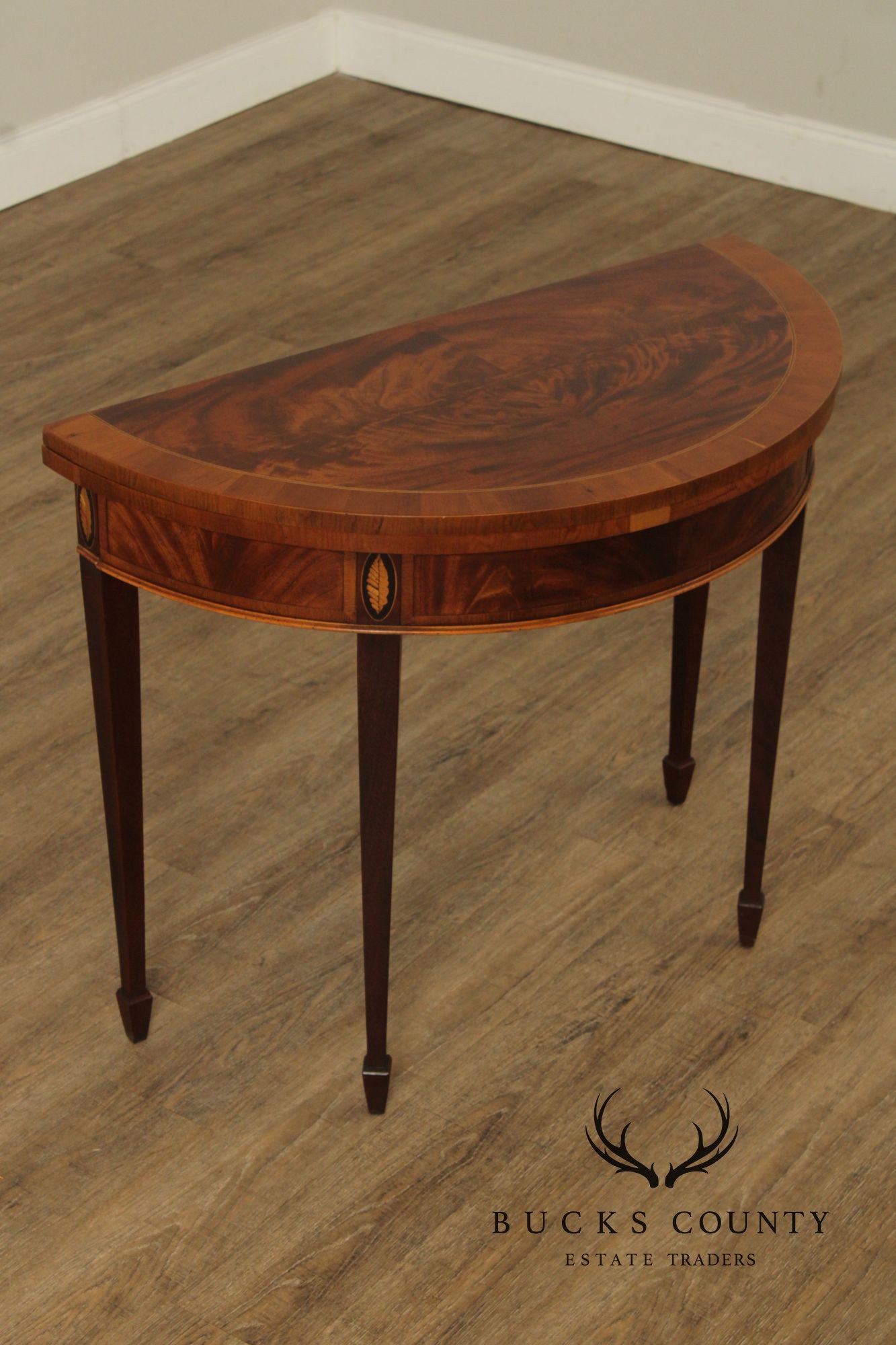 Hekman Federal Style Mahogany And Yew Wood Demilune Game Table
