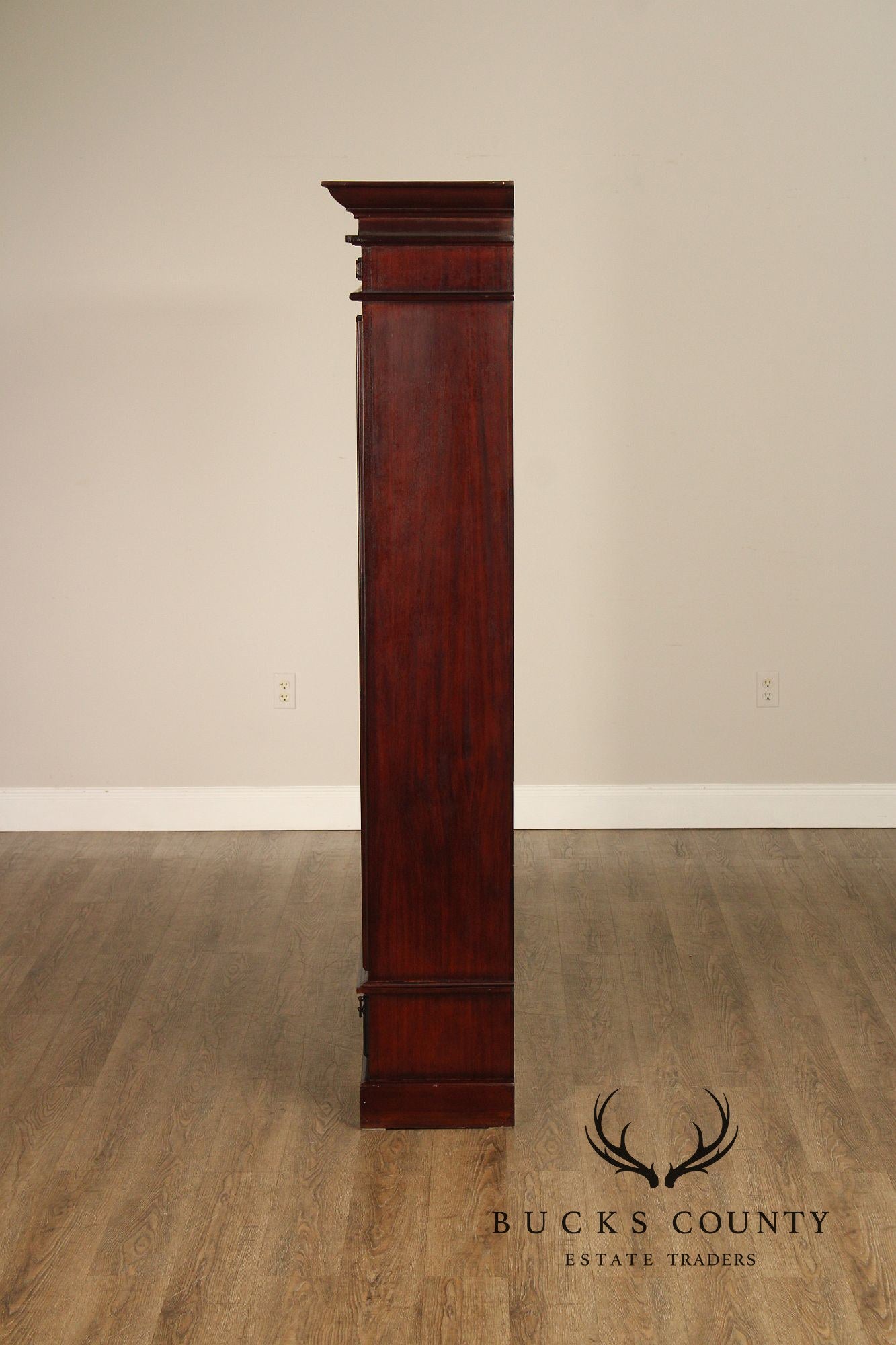 Mahogany Pair Of Tall Open Bookcases With Drawers