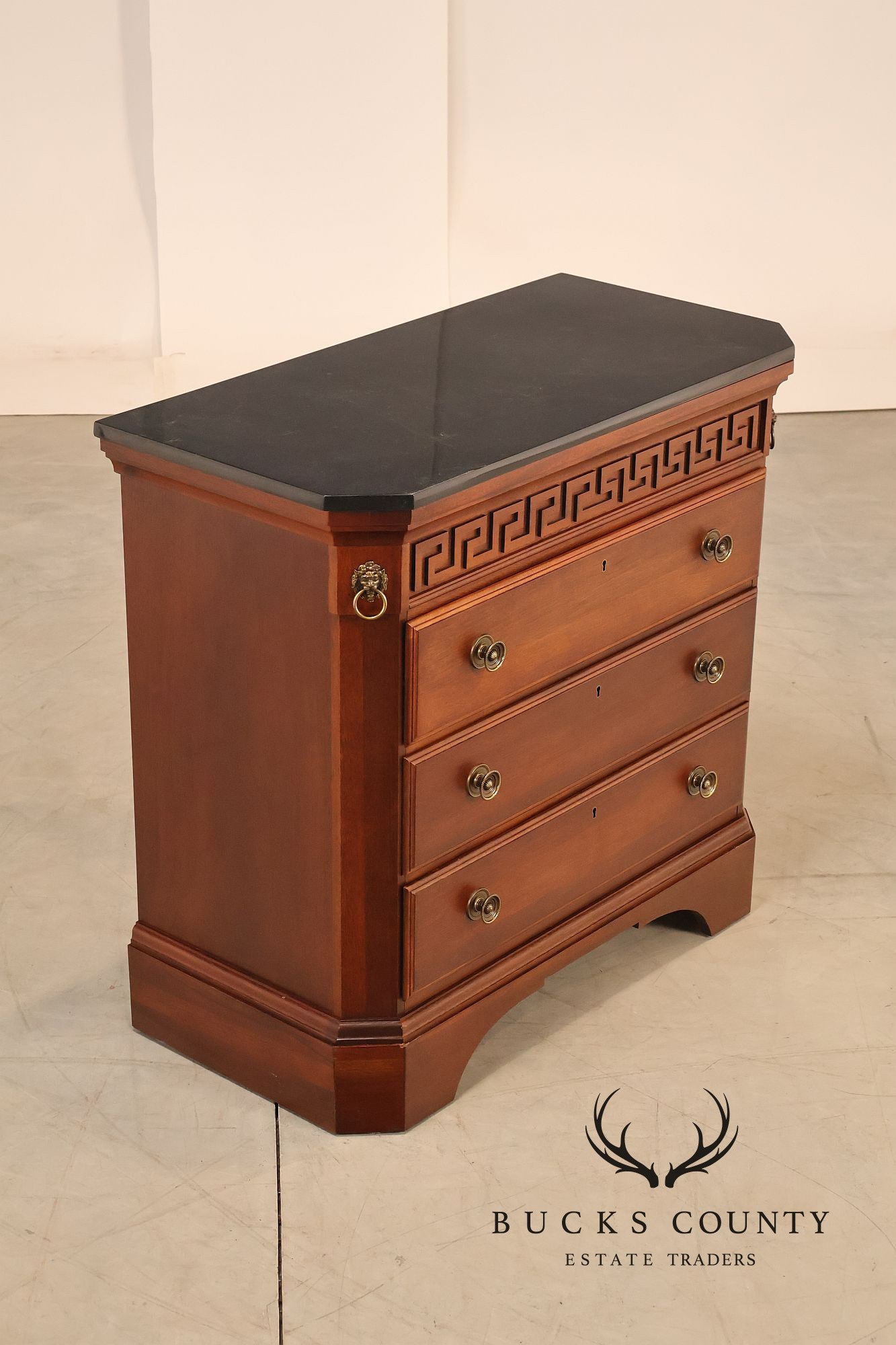 Stanley Furniture Regency Style Pair of Marble Top Mahogany Nightstands
