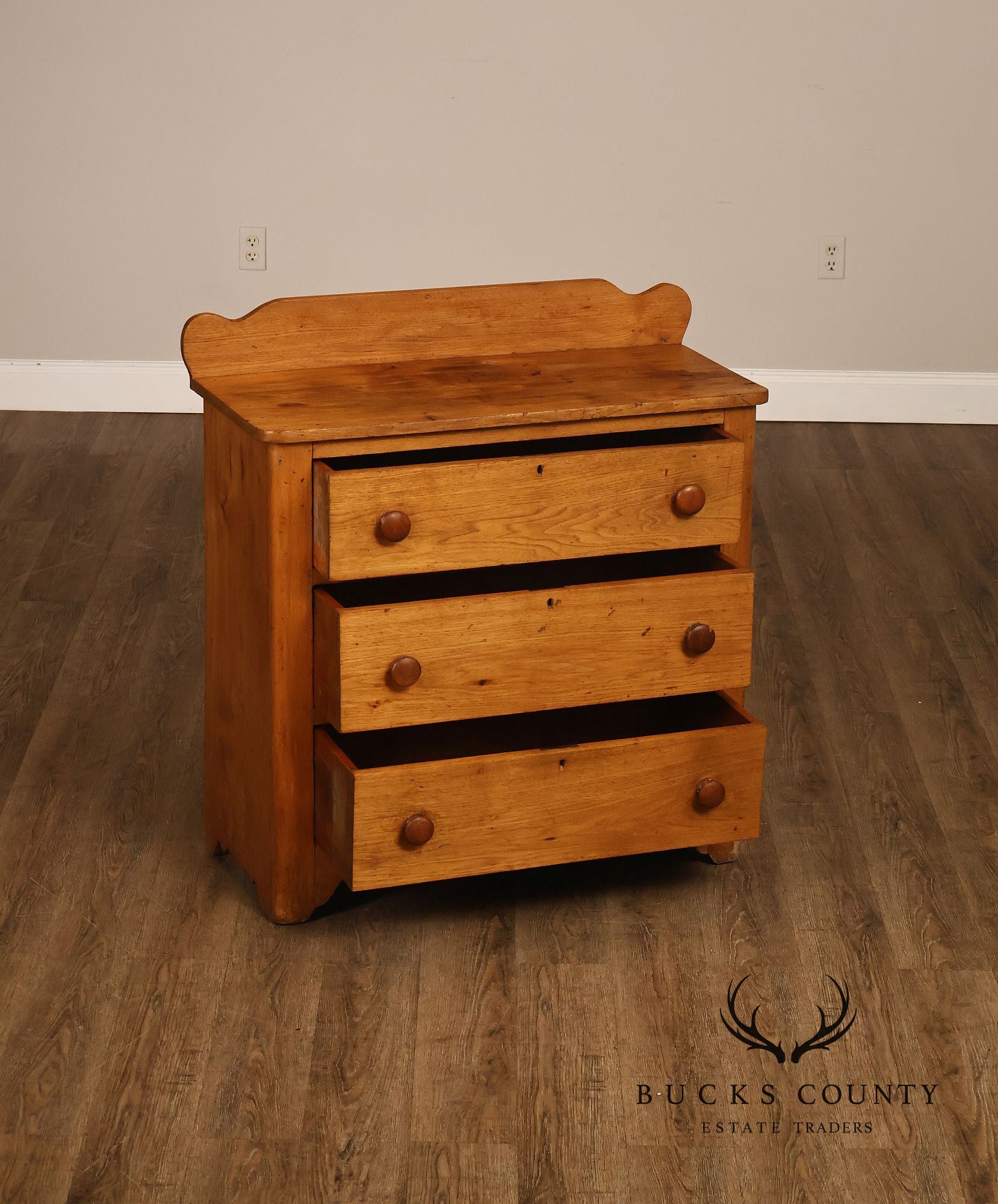 Antique Primitive Country Pine Three-Drawer Chest