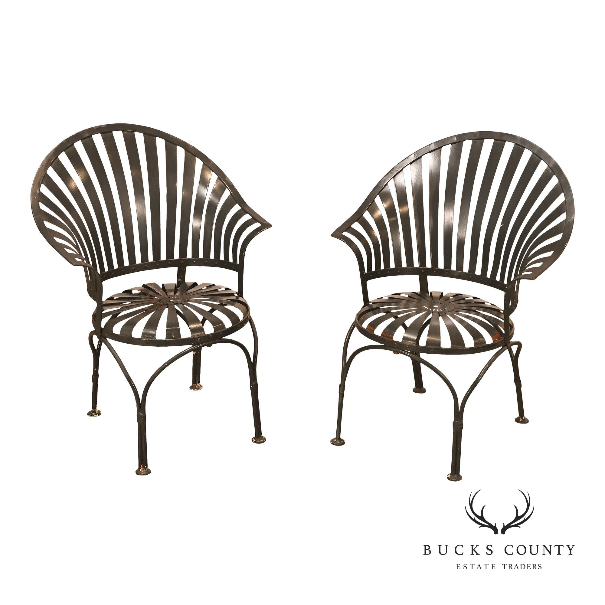 Francois Carre Pair of Outdoor Patio Fanback Armchairs