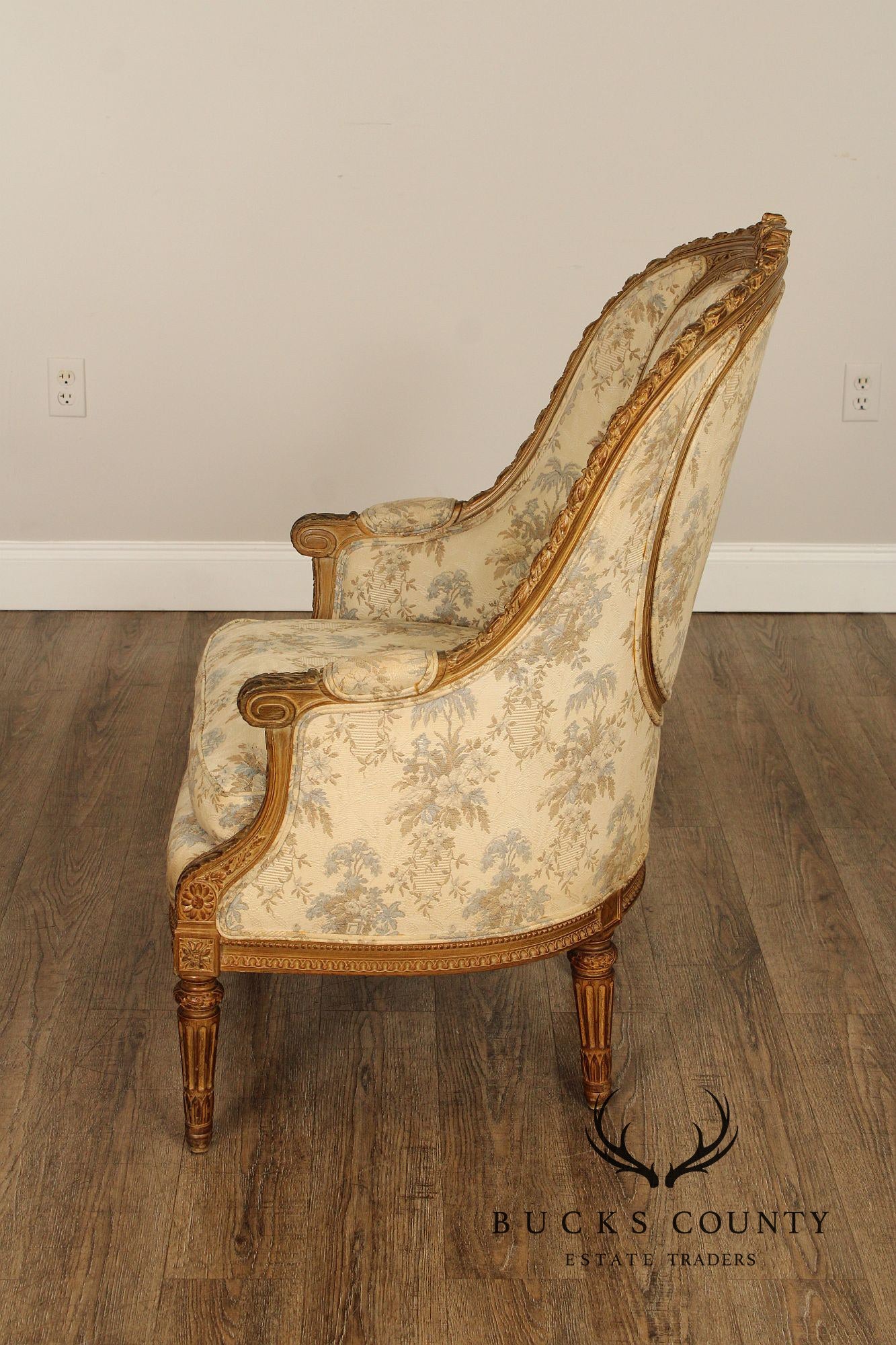 Antique French Louis XVI Style Giltwood Bergère Chair