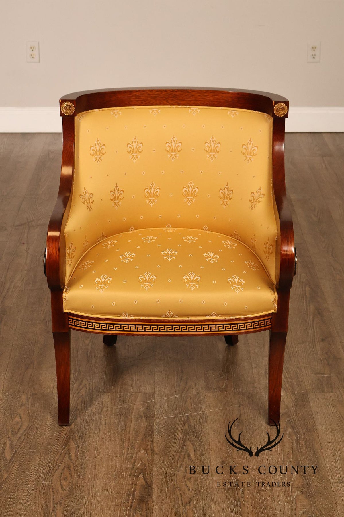 Neoclassical Empire Style Mahogany Barrel Back Armchair