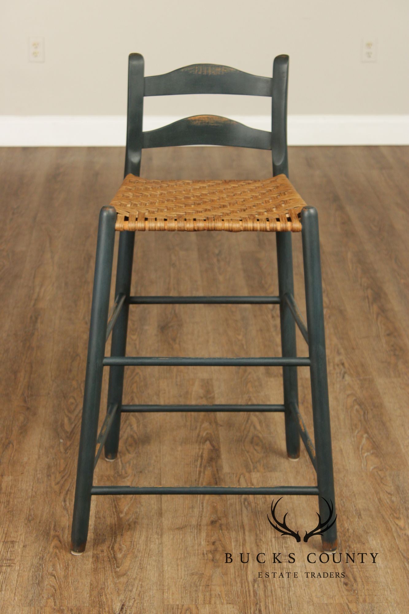 Farmhouse Style Set of Four Rush-Seat Bar Stools