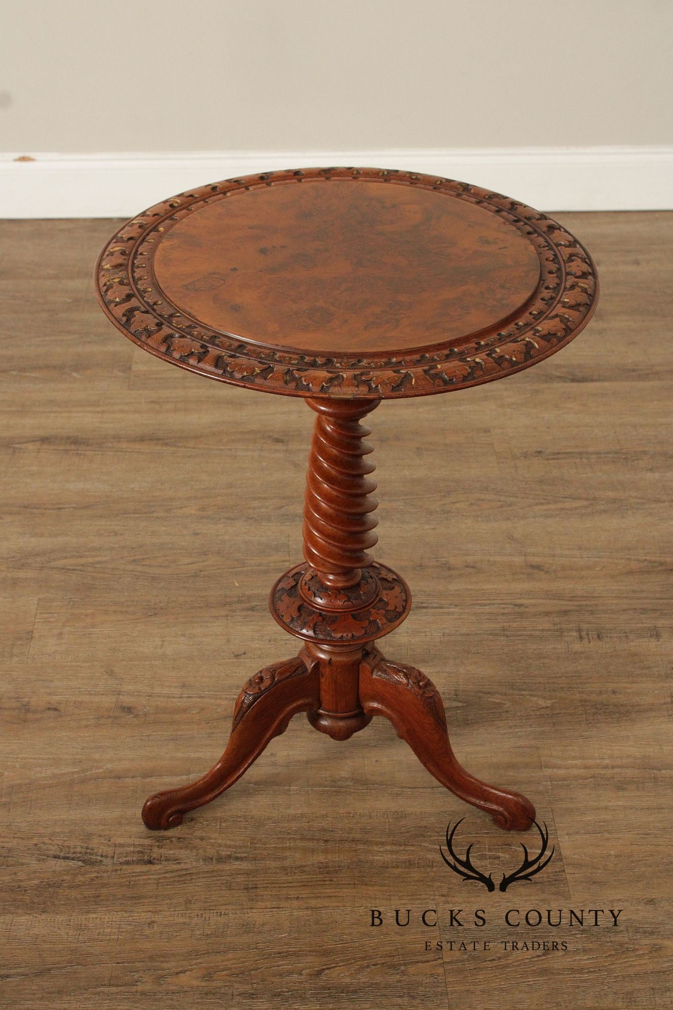 Antique Victorian Carved Walnut Tea or Wine Table