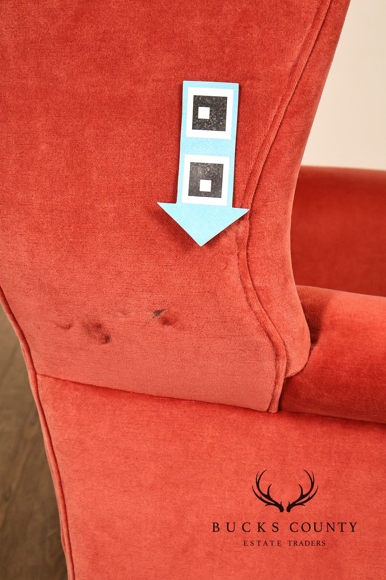 Thomasville Pair Of Traditional Coral Velvet Wingback Chairs