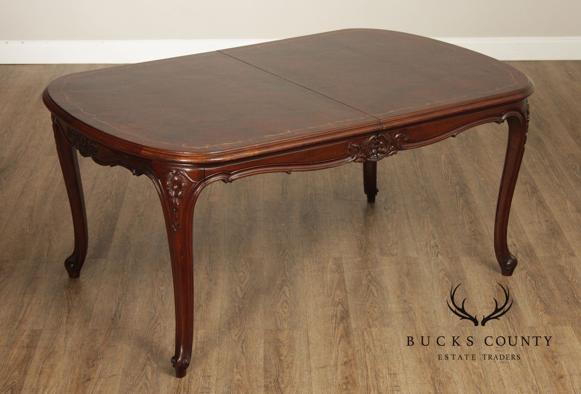 Louis XV Style Inlaid Burl Walnut Extendable Dining Table