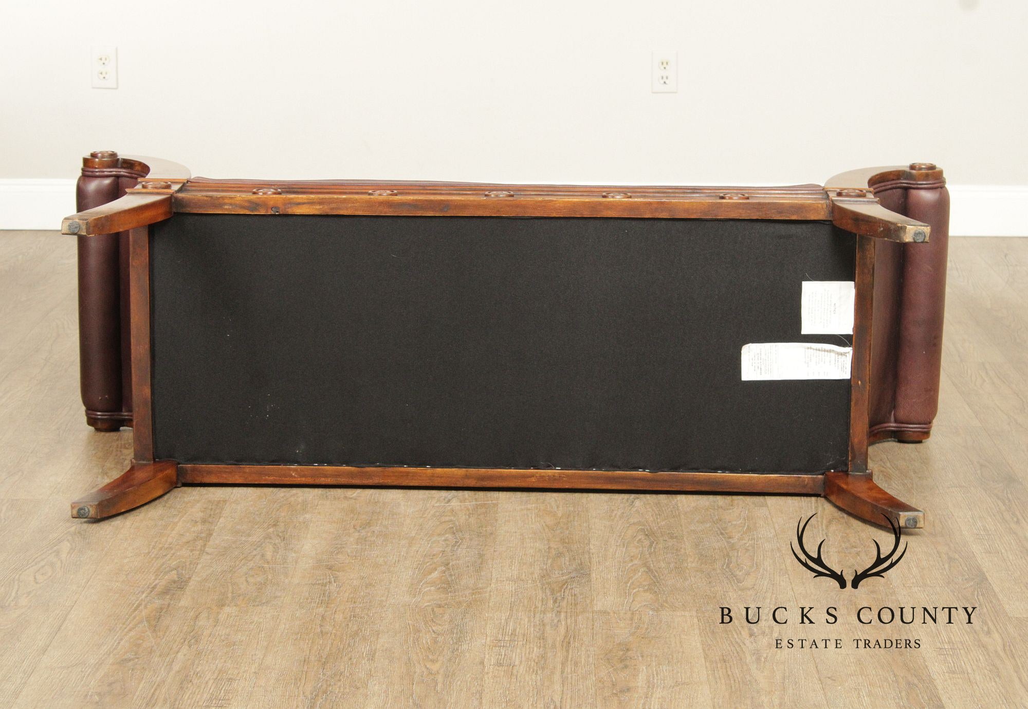 Theodore Alexander Carved Mahogany and Leather Window Bench