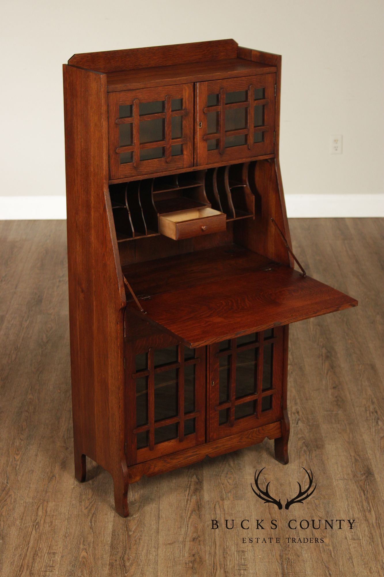 Antique Arts & Crafts Mission Oak Secretary Desk Bookcase