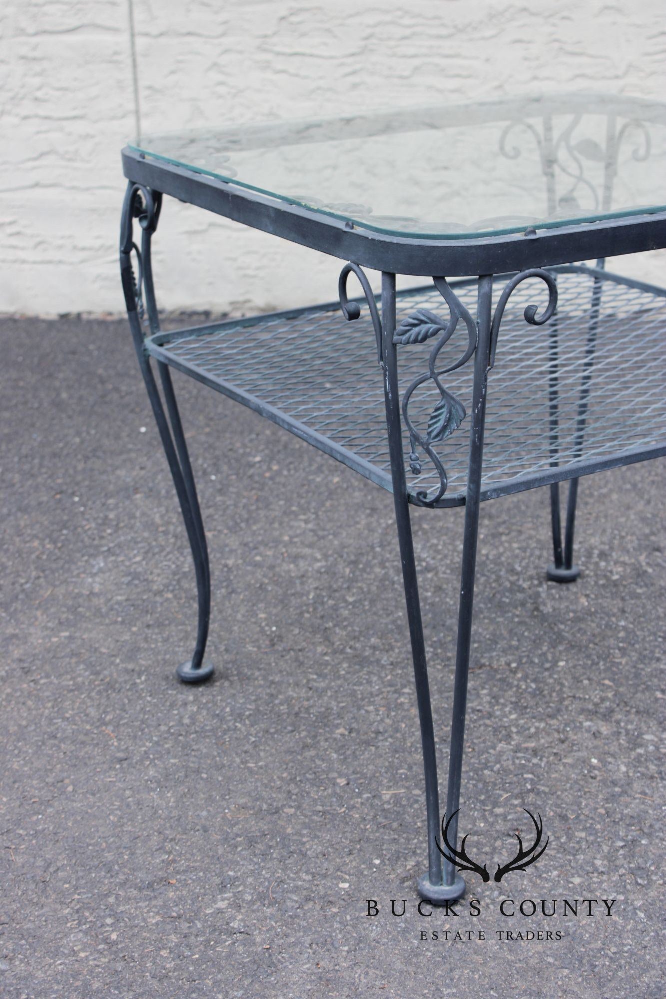 Woodard 'Chantilly Rose' Glass Top Wrought Iron Patio Side Table