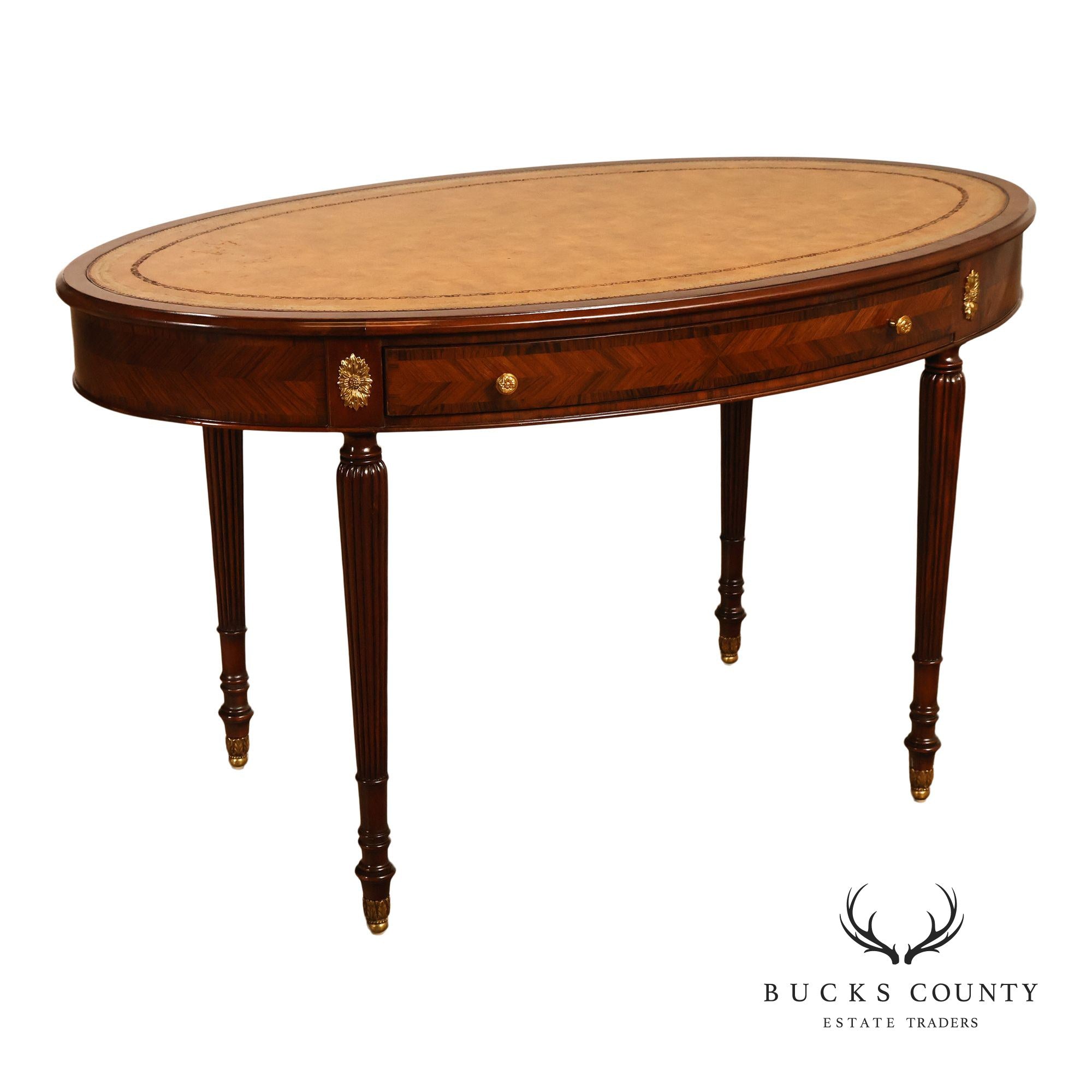 Maitland-Smith Regency Style Oval Leather Top Writing Table