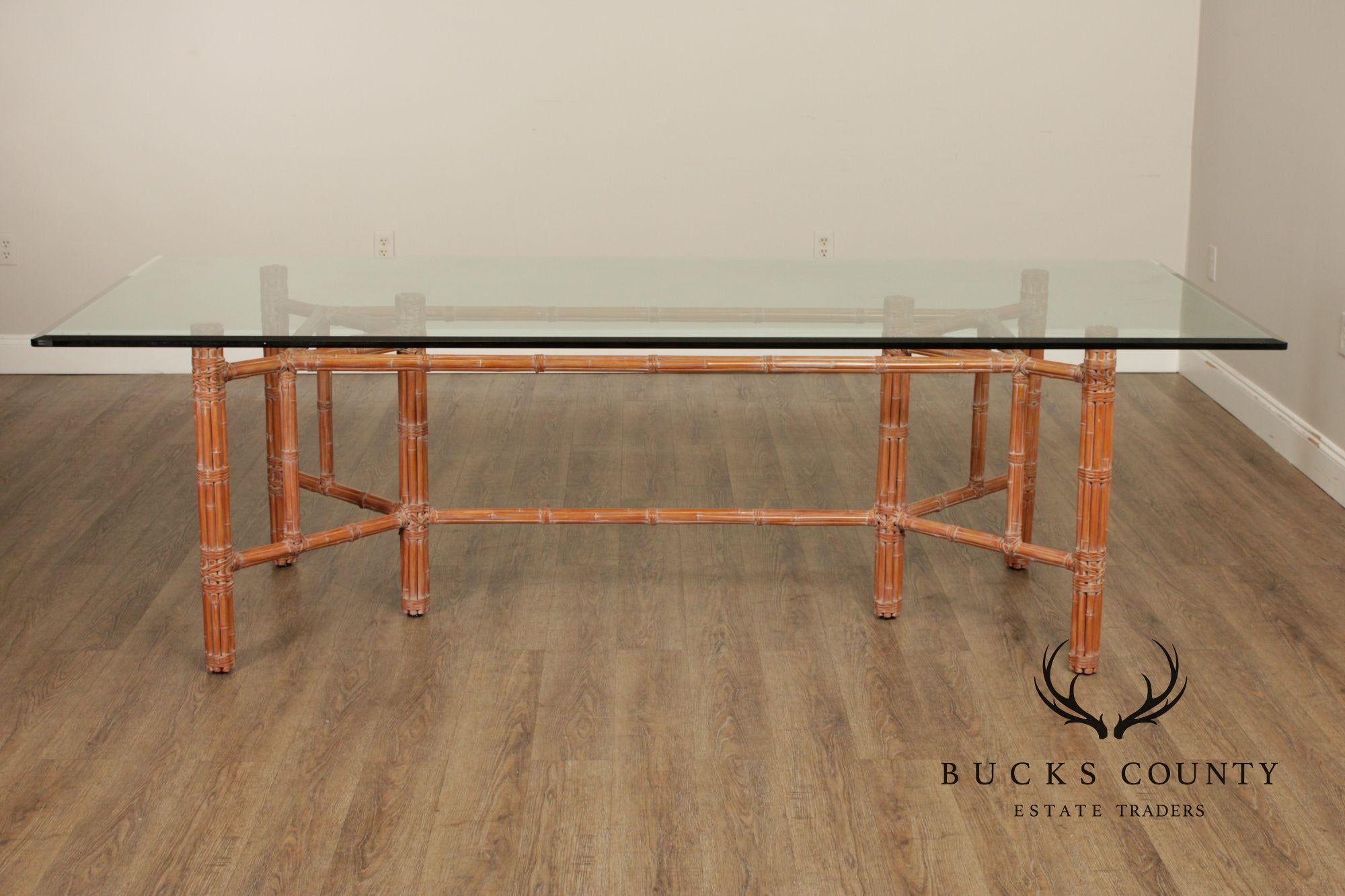 McGuire Hollywood Regency Glass Top Bamboo Dining Table