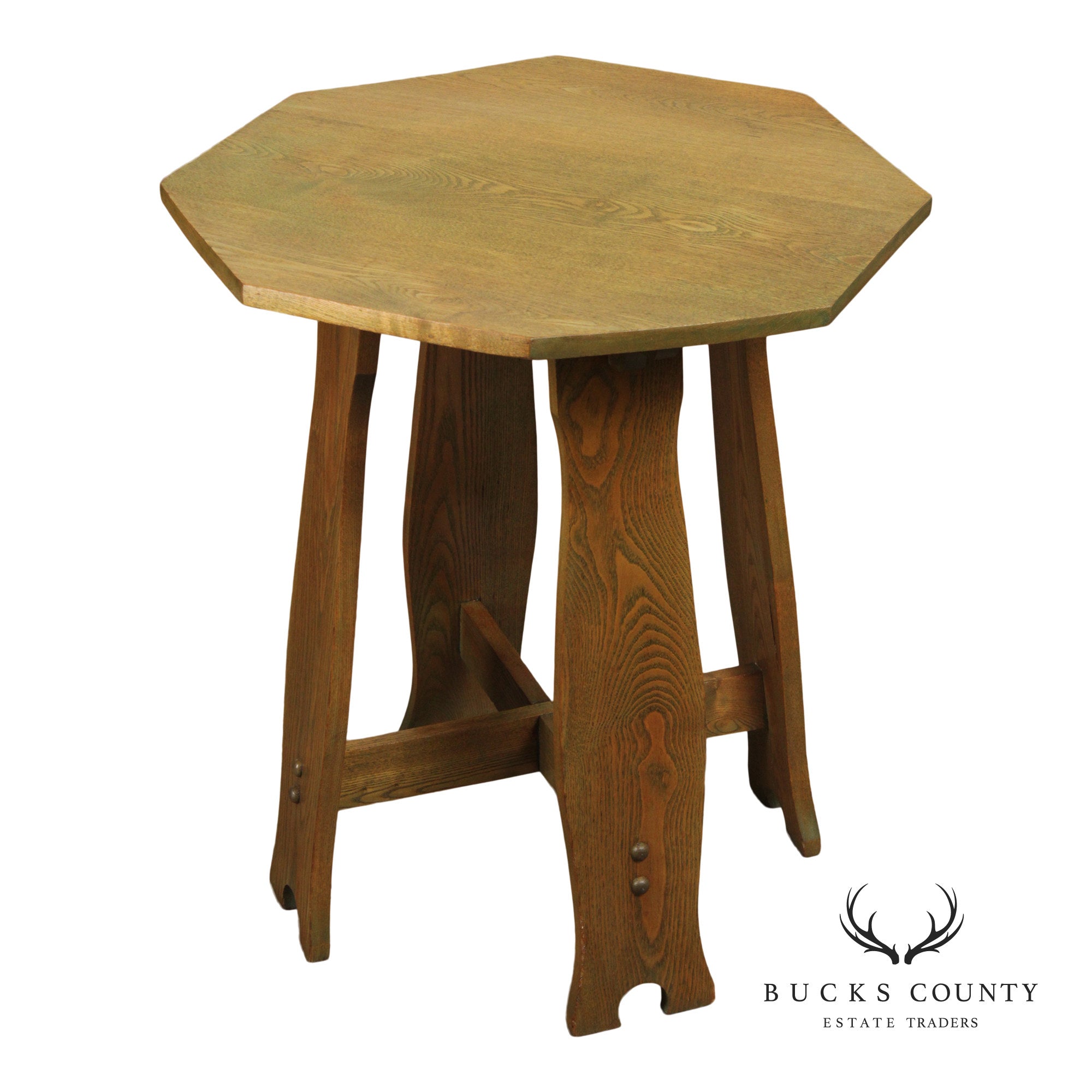 Antique Arts and Crafts Period Oak Octagonal Top Side Table