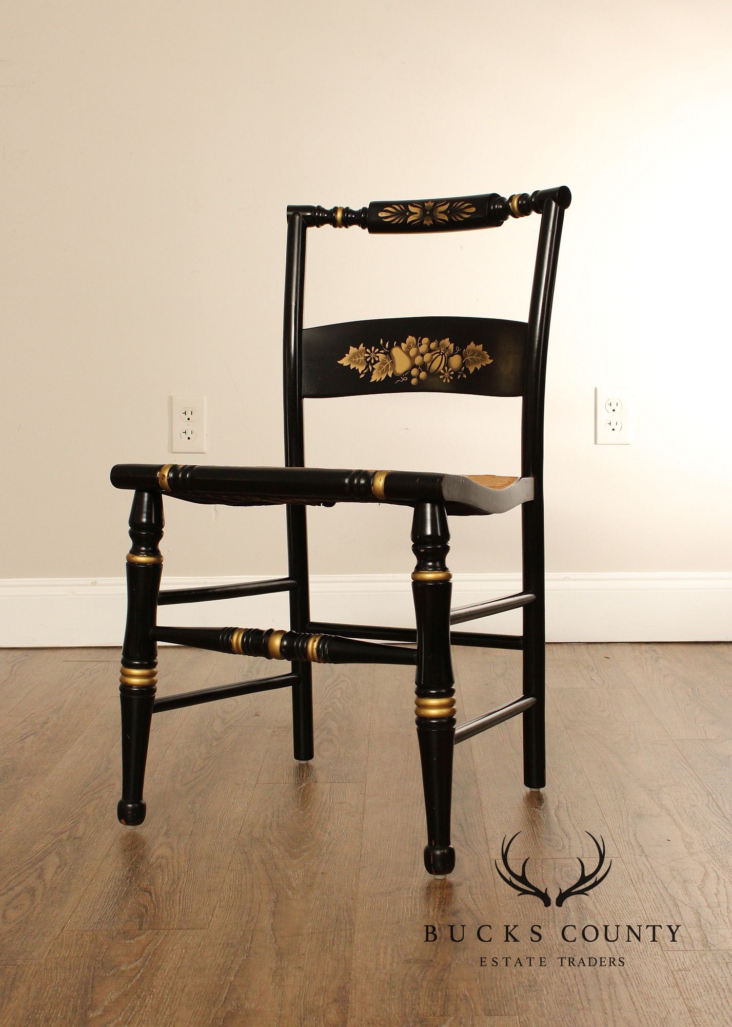 Early American Style Ebonized Rush Seat Side Chair