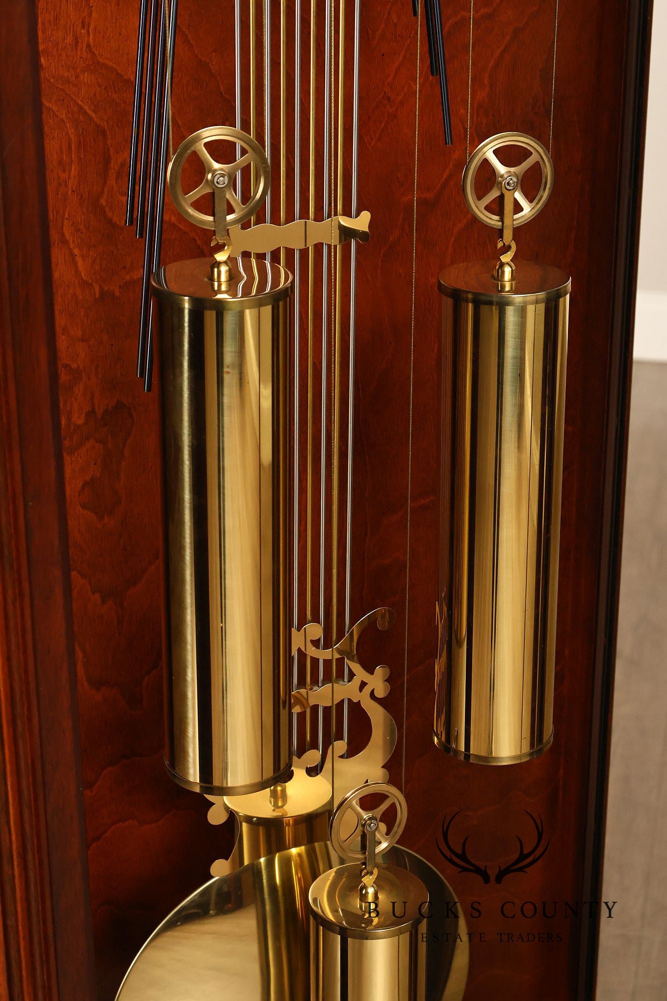Howard Miller Mahogany Grandfather Clock With Brass Dial And Weights