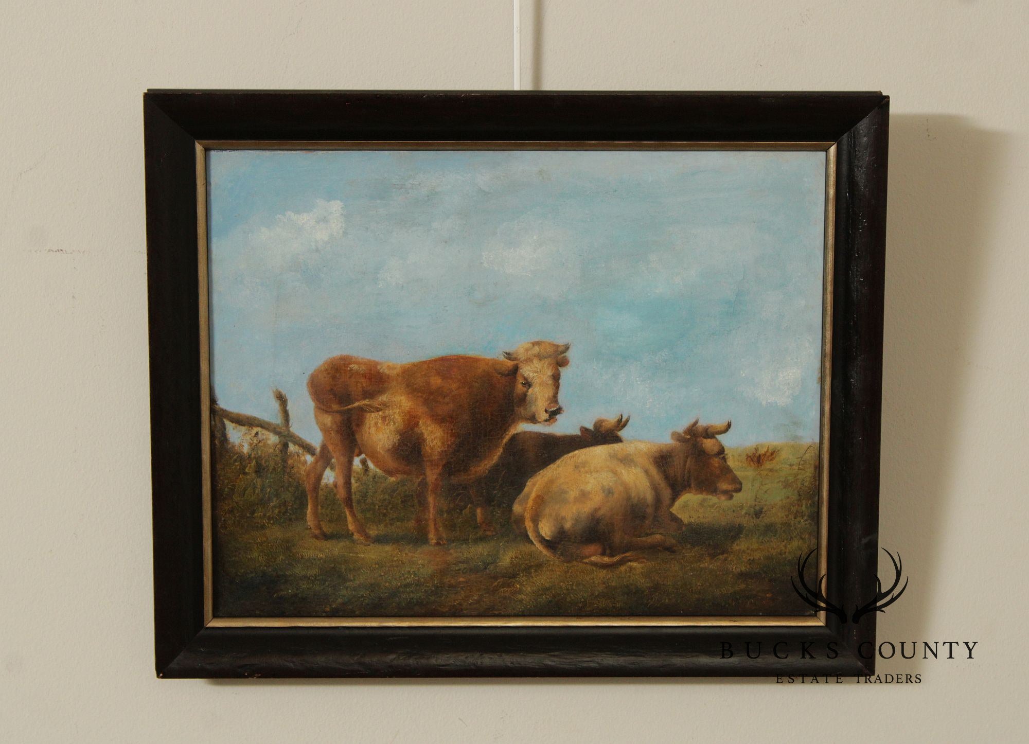 Antique European School Oil Painting, Cattle Grazing