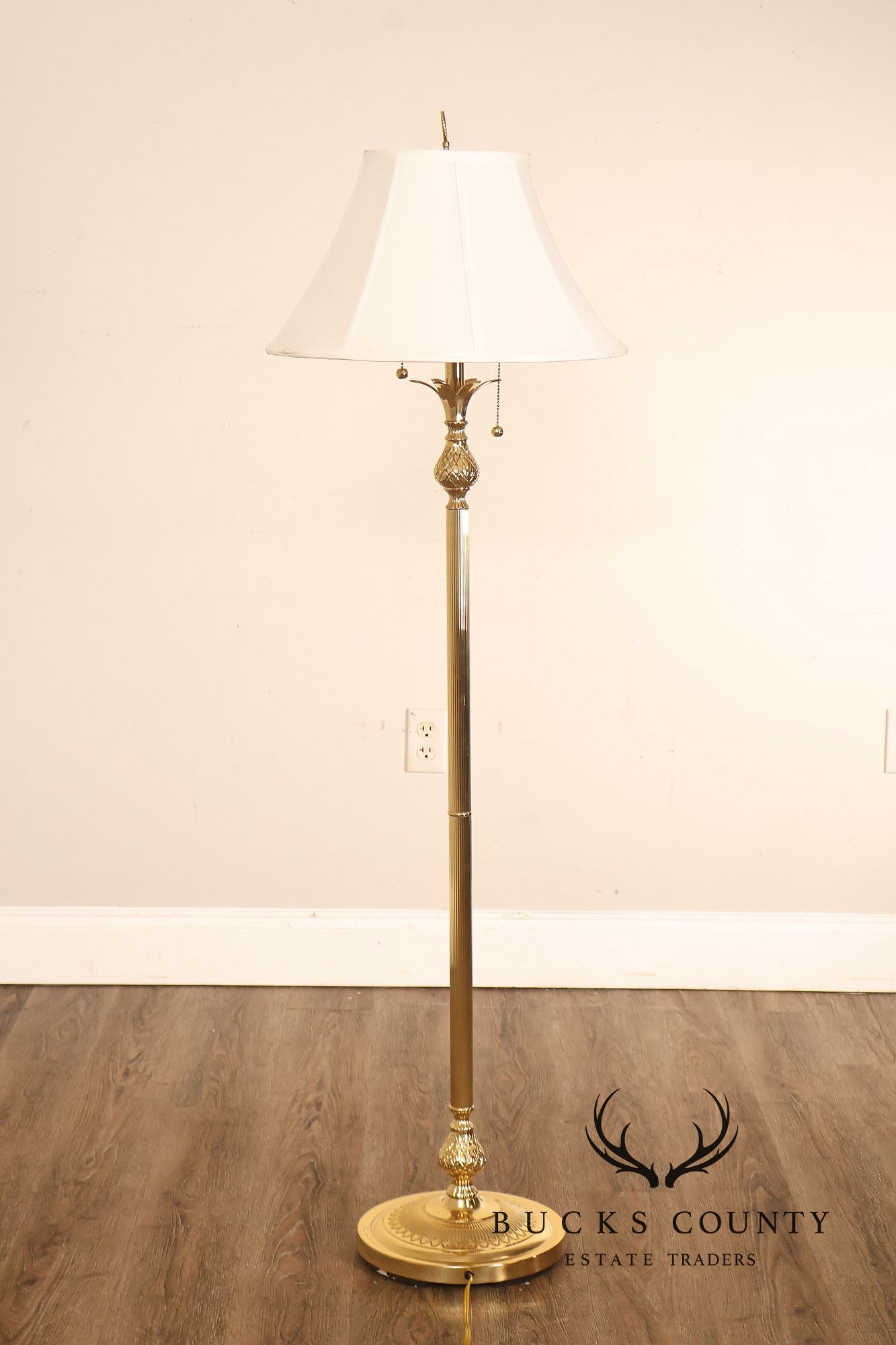 Traditional Brass Double Light Pineapple Accent Floor Lamp With Shade