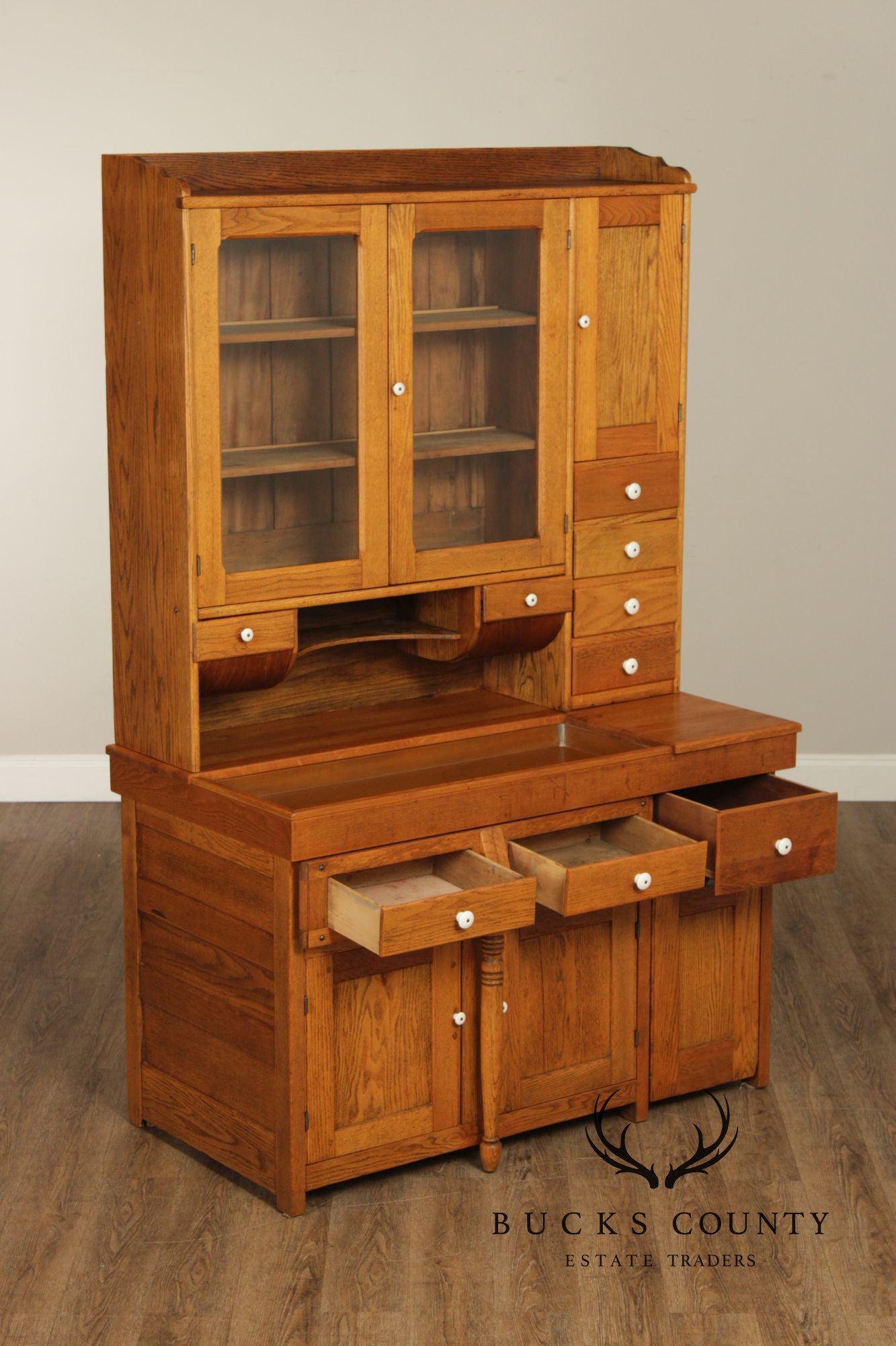 Antique American Hutch With Copper Dry Sink And Pull-Out Cutting Board