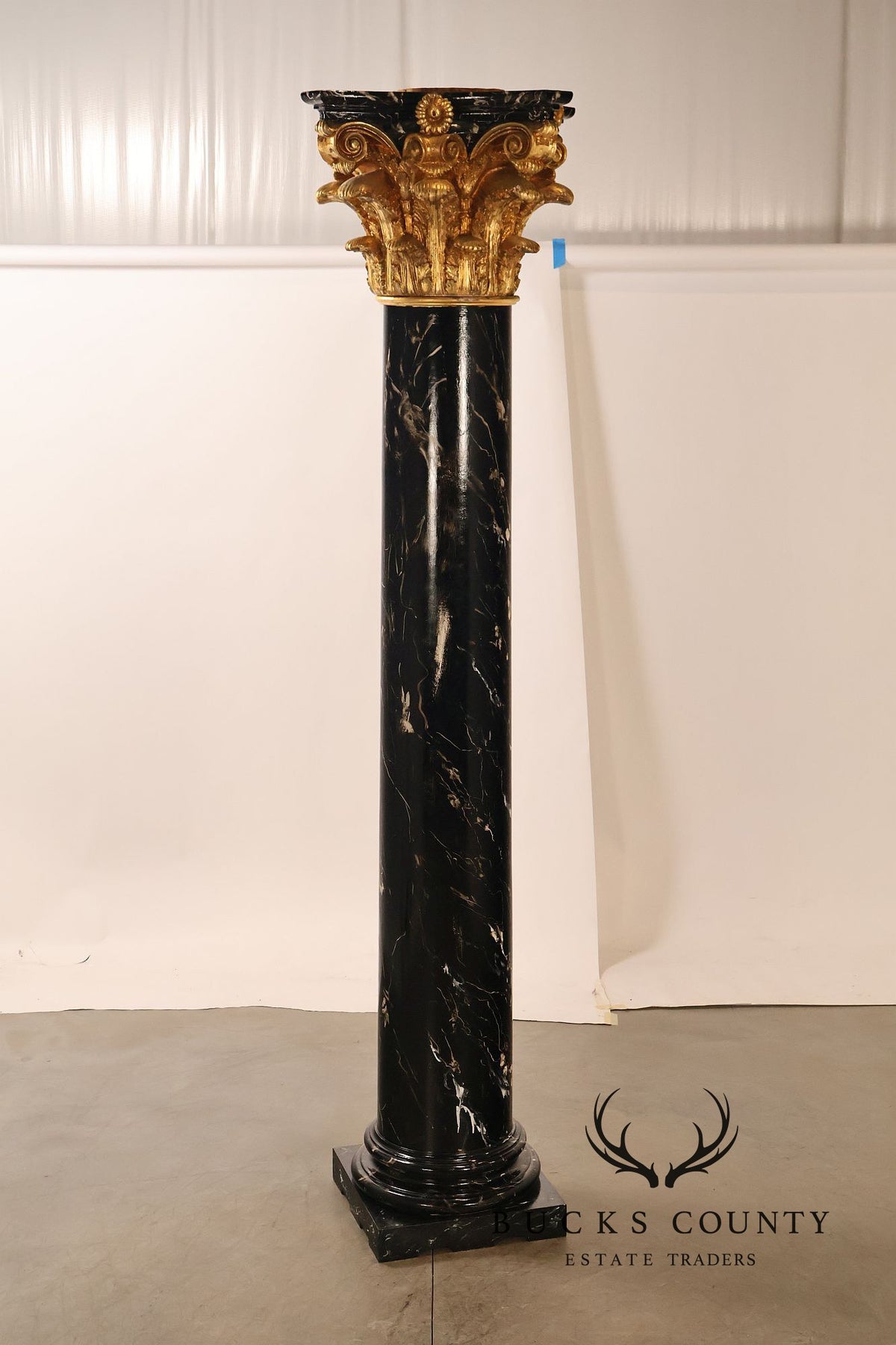 Monumental Neoclassical Faux Marble And Gilt Corinthian Decorative Column