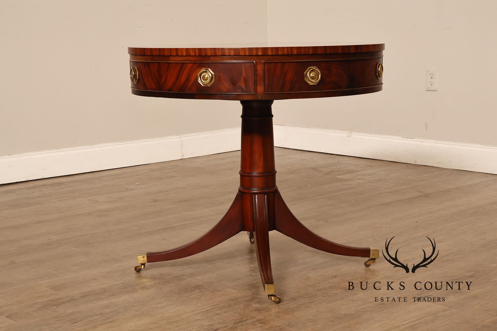Hickory Chair Federal Style Round Inlaid Mahogany Drum Table