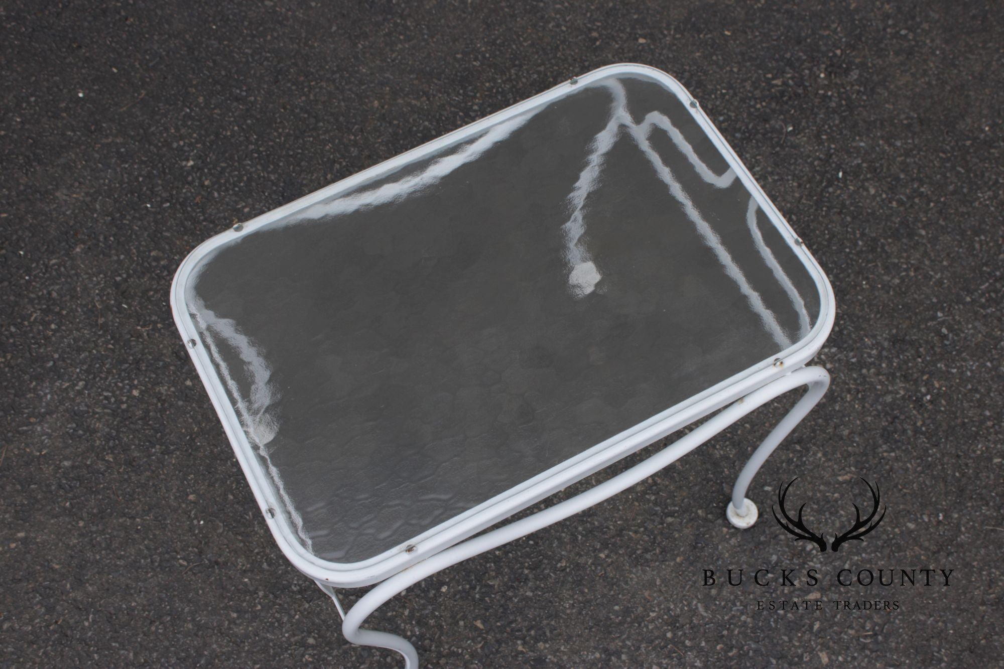 Woodard Glass Top Wrought Iron Patio Side Table