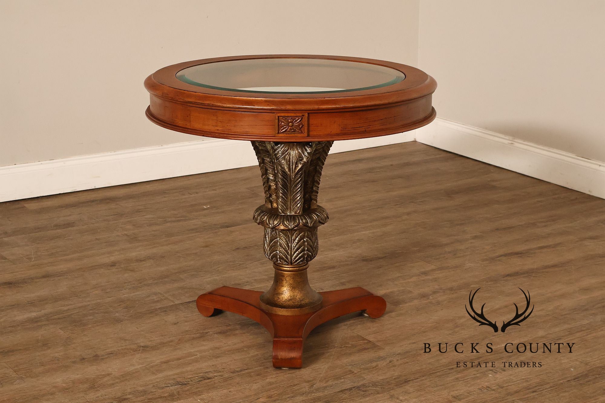 Hollywood Regency Style Round Glass Top Accent Table