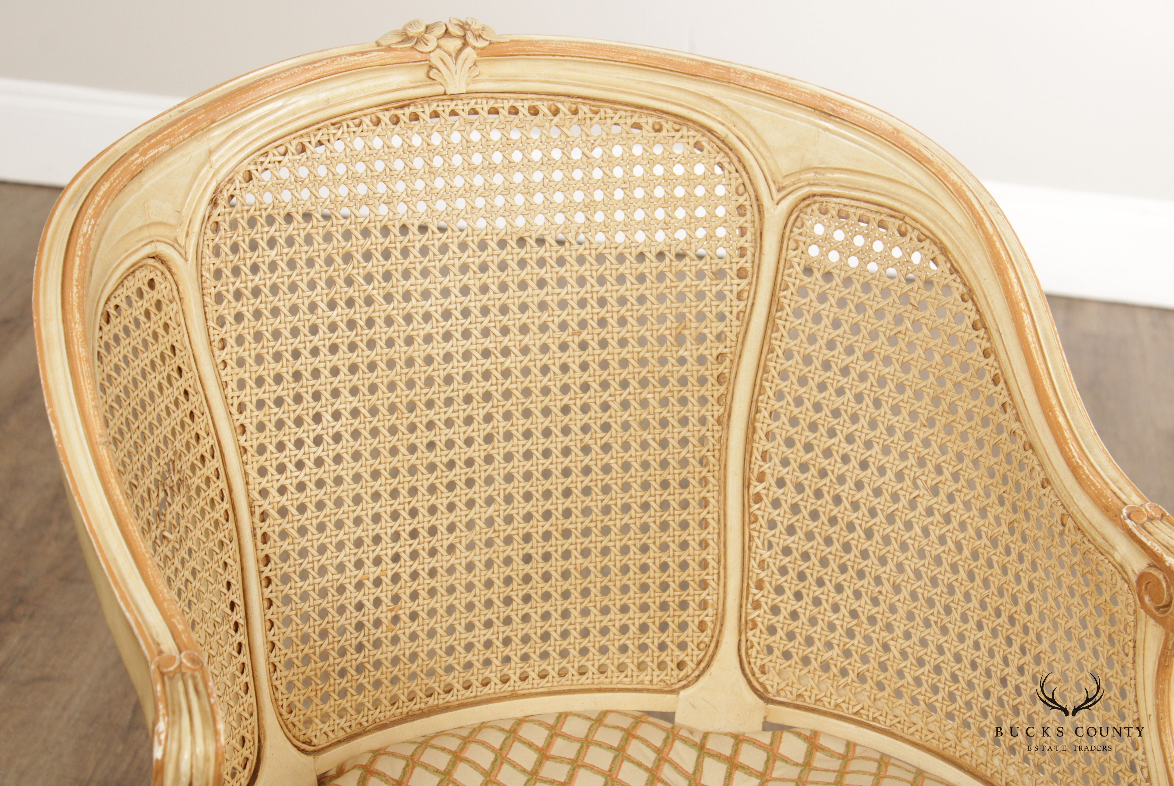 Kindel French Louis XV Style Cane Barrel Back Accent Chair
