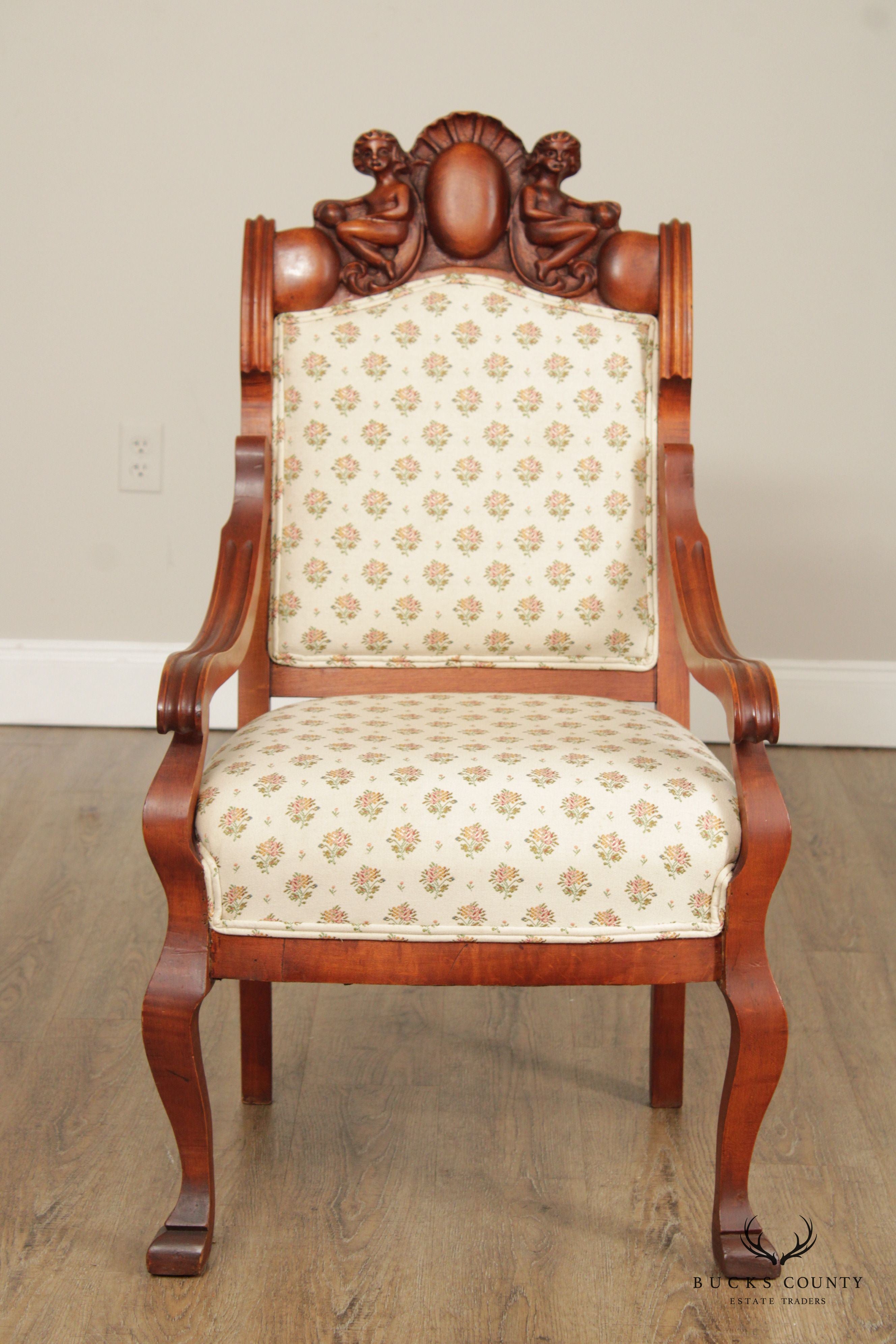Antique Victorian Figural Carved Armchair