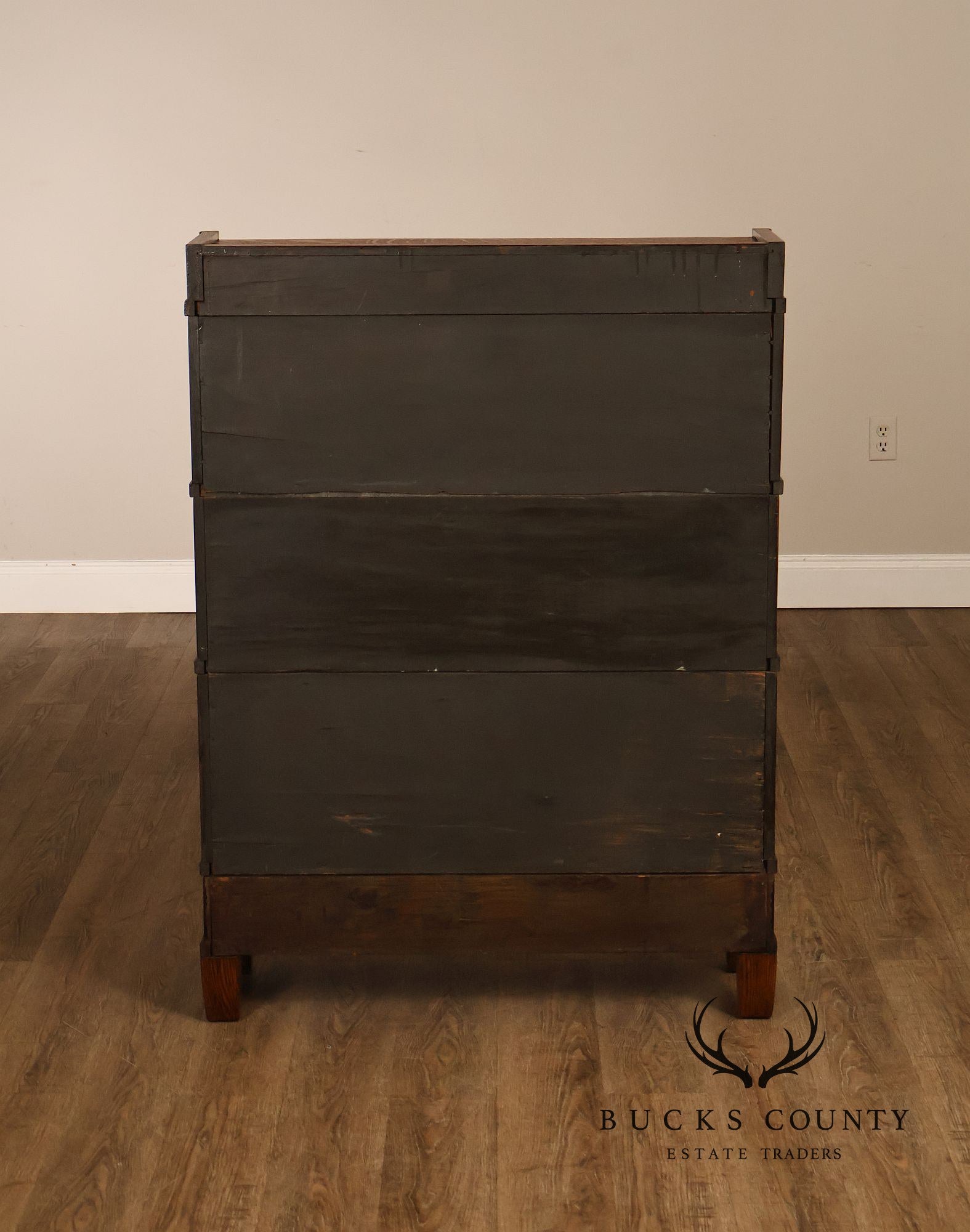 Antique Globe Wernicke Mission Oak Three Stack Barrister Bookcase With Base Drawer