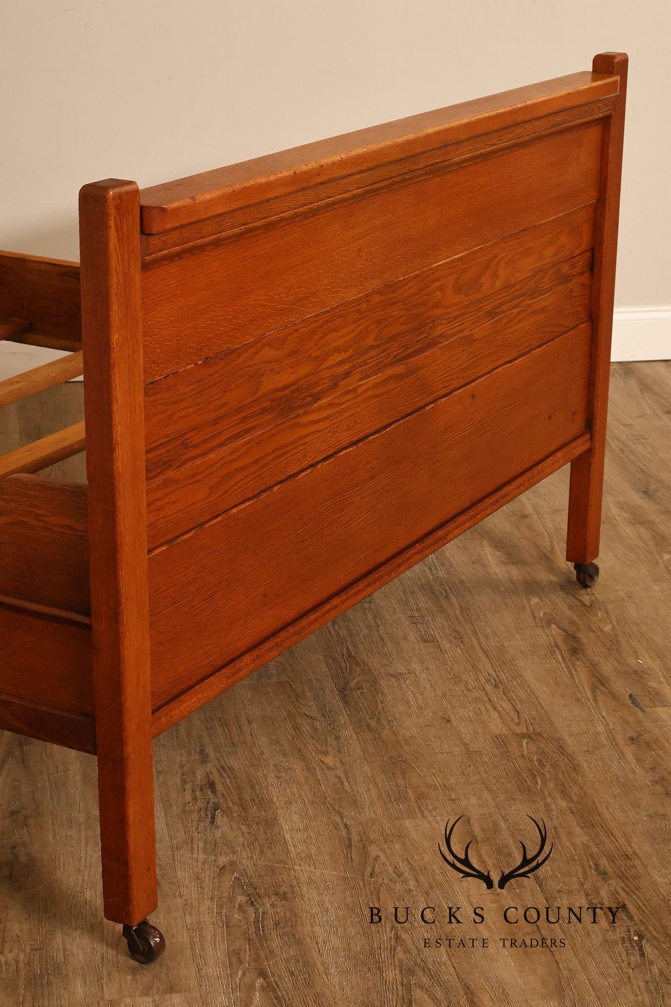 Antique American Victorian Oak Full Size High Back Bed