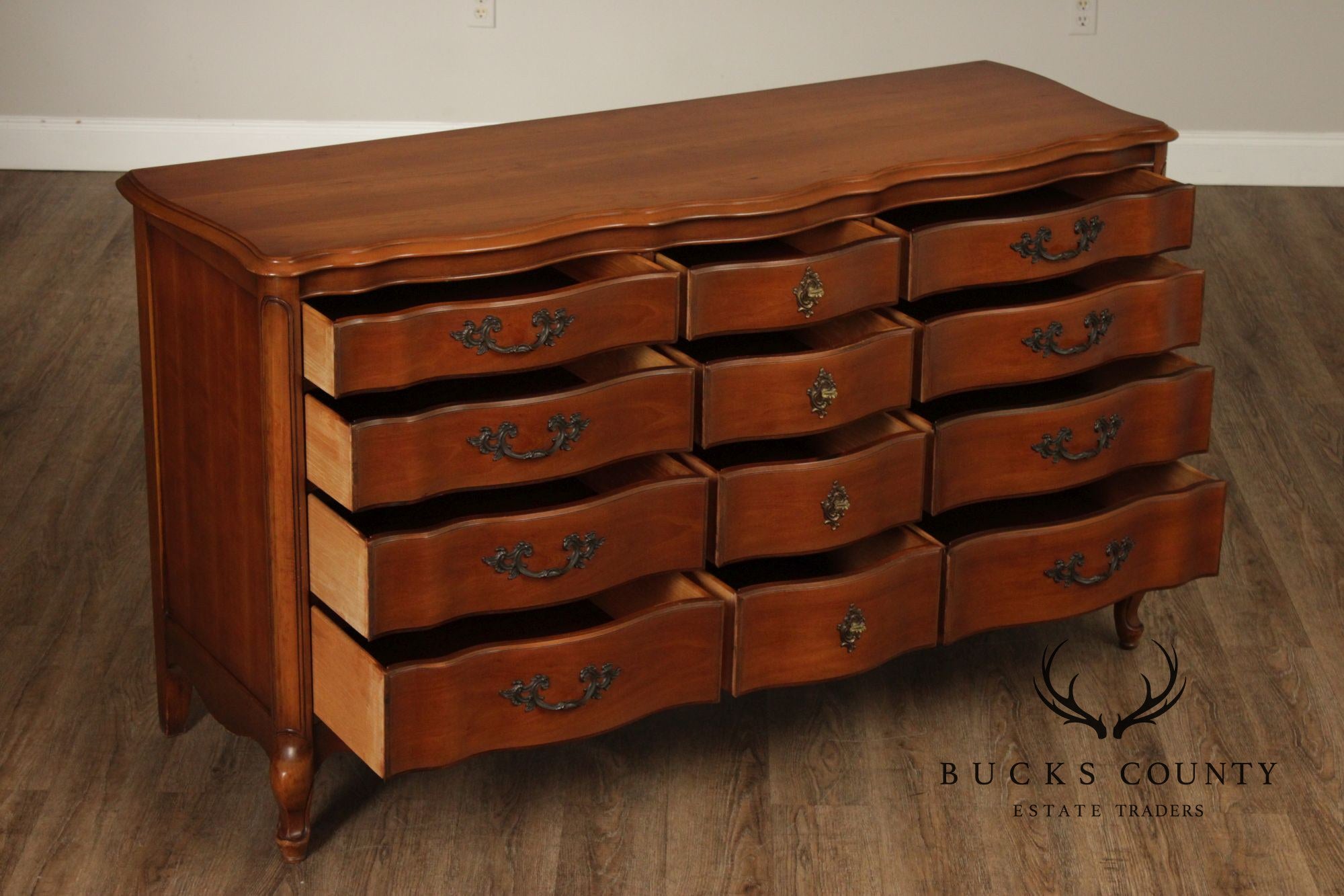 French Provincial Style Vintage Cherry Serpentine Dresser