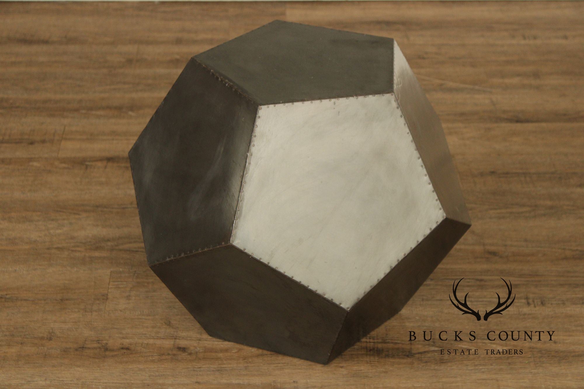 Restoration Hardware Industrial Style Zinc Polyhedron Side Tables Pair