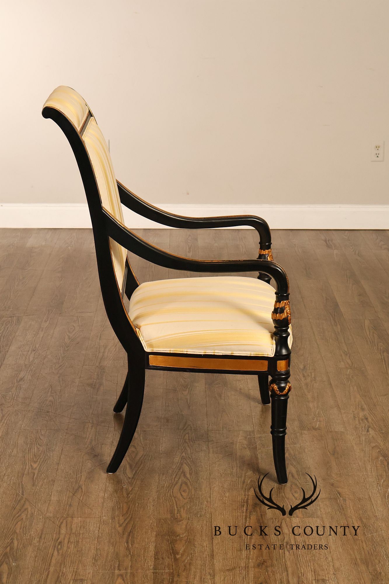 Ferguson Copeland Regency Style Pair of Ebonized Armchairs