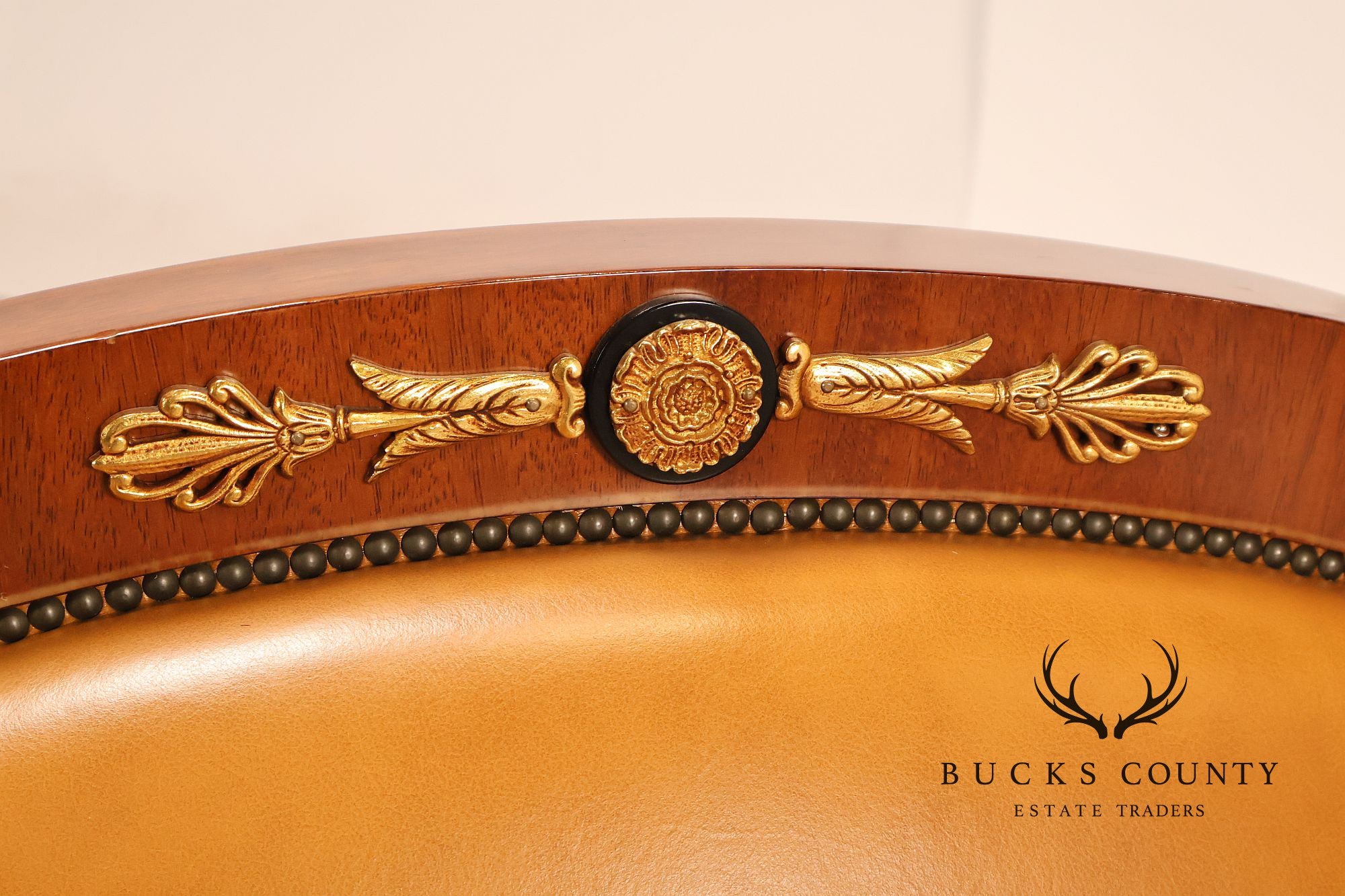 Empire Style Mahogany And Leather Armchair With Gilt Bronze Mounts
